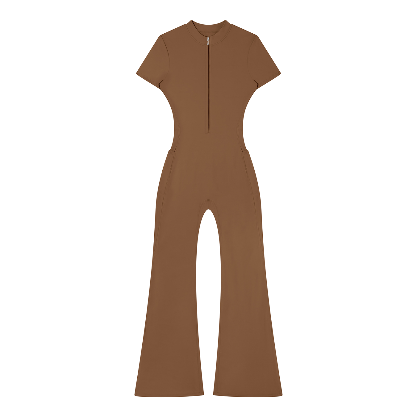 Sweet Route Women’s Tight Flared Leg Quarter-Zip Jumpsuit