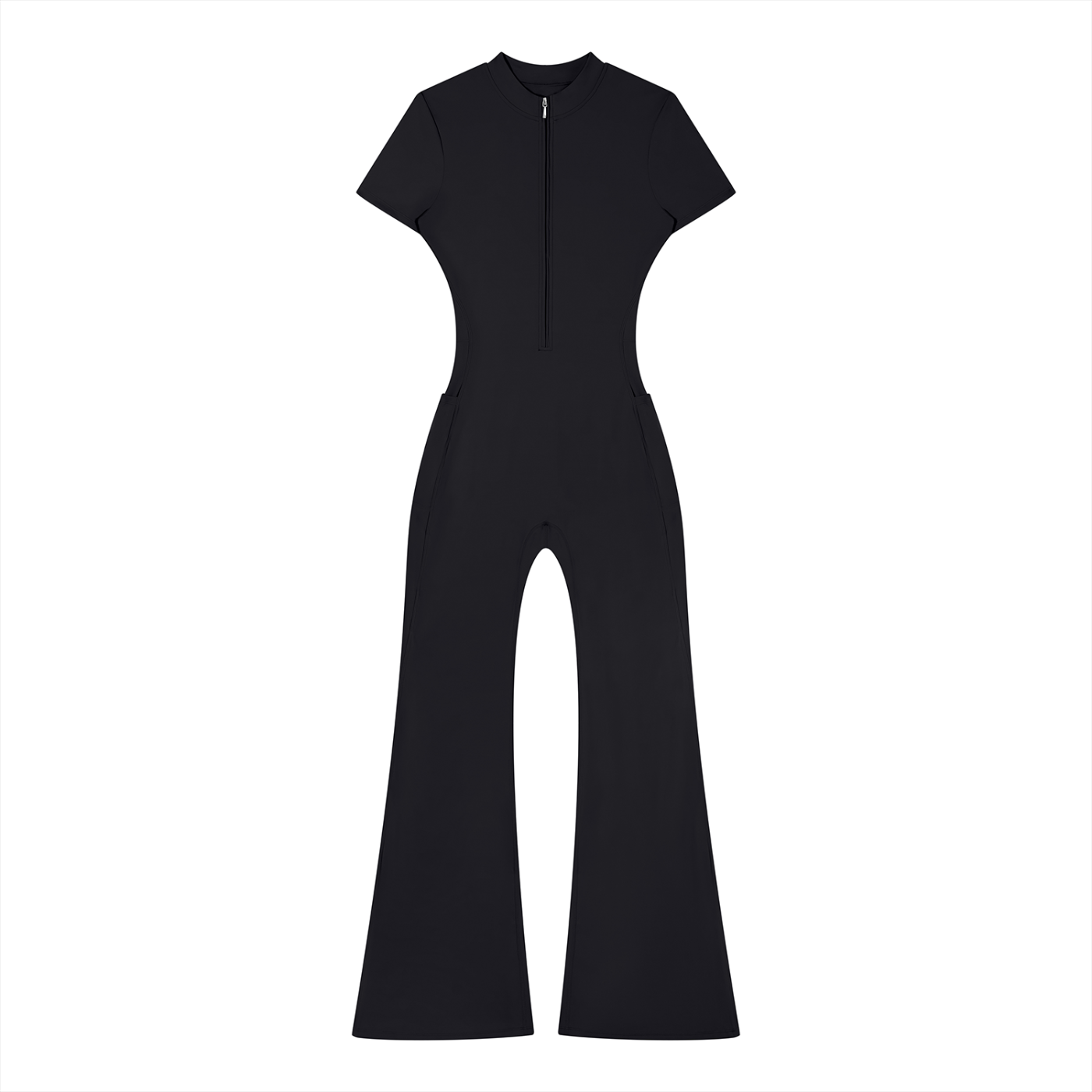 Sweet Route Women’s Tight Flared Leg Quarter-Zip Jumpsuit