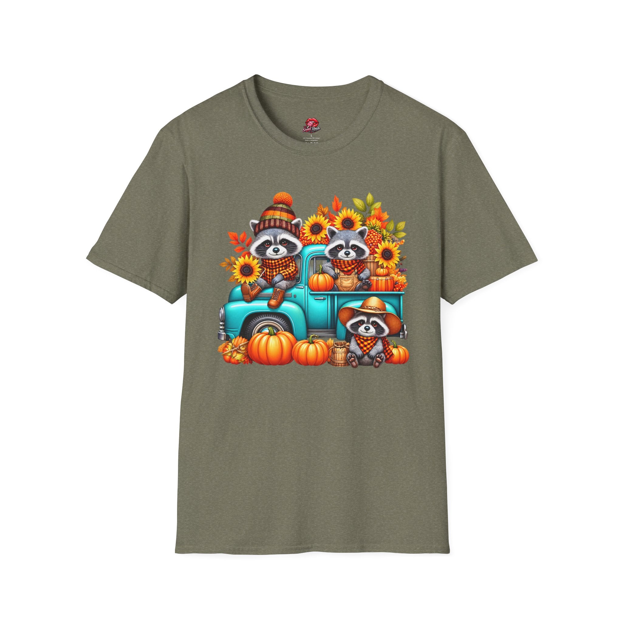 Cute Sunflowers & Pumpkins Autumn Raccoon Tee