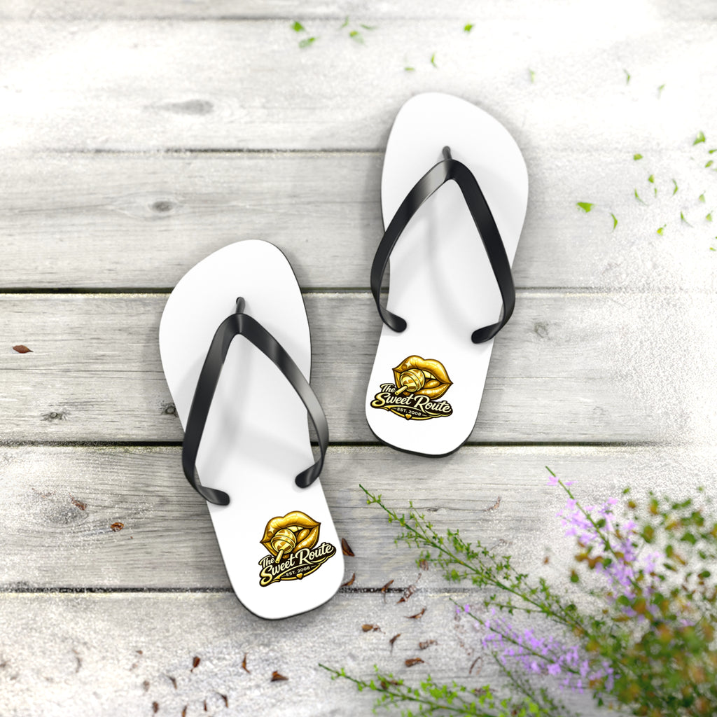 Gold Sweet Route Logo Beach Sandals