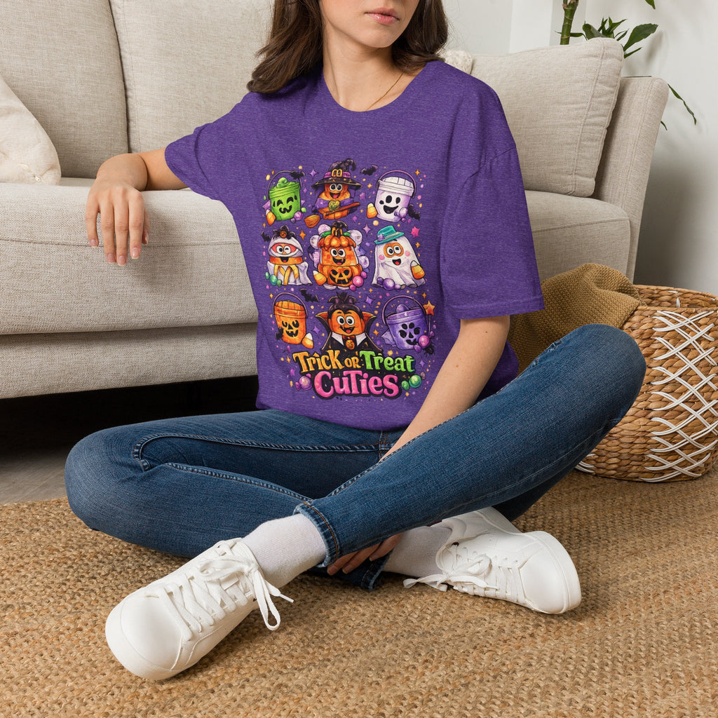 Halloween Trick or Treat Cuties T-Shirt | Cute Ghost & Pumpkin Kids Halloween Graphic Tee | Retro Spooky Season Shirt