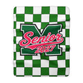 Senior 2027 Sherpa Fleece Blanket – Green Checkerboard Graduation Throw