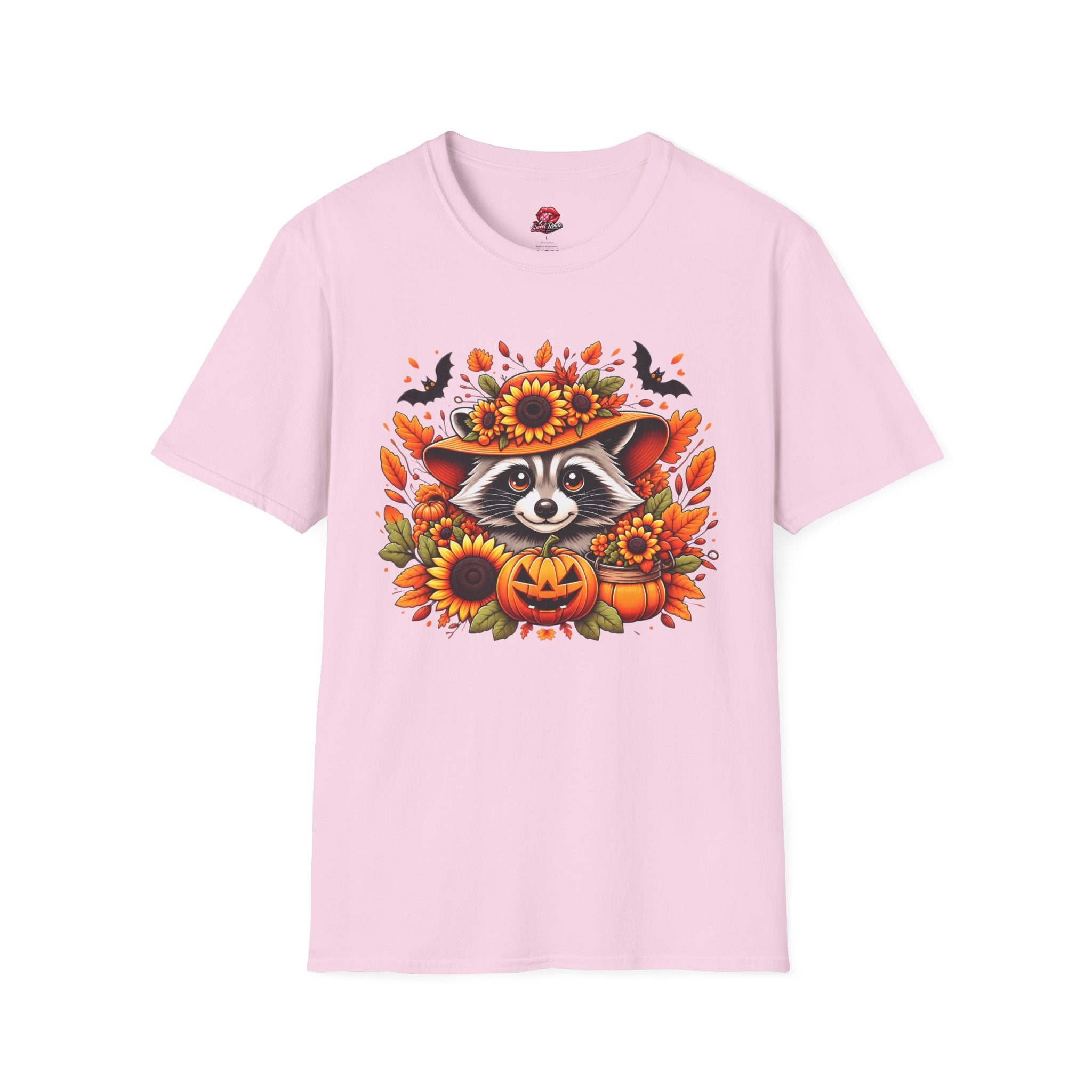 Sunflower Hat Pumpkin Fall Raccoon T-Shirt