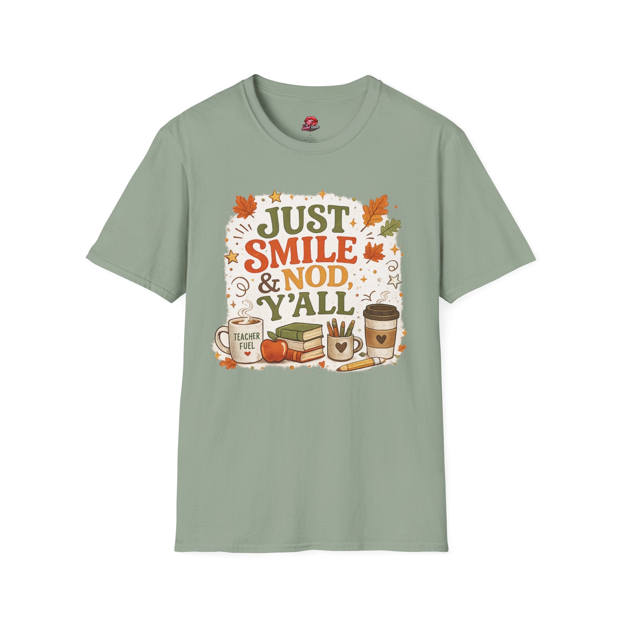 Just Smile & Nod, Y’all Teacher Shirt | Funny Teacher Fall Graphic Tee | Cozy Autumn Classroom T-Shirt