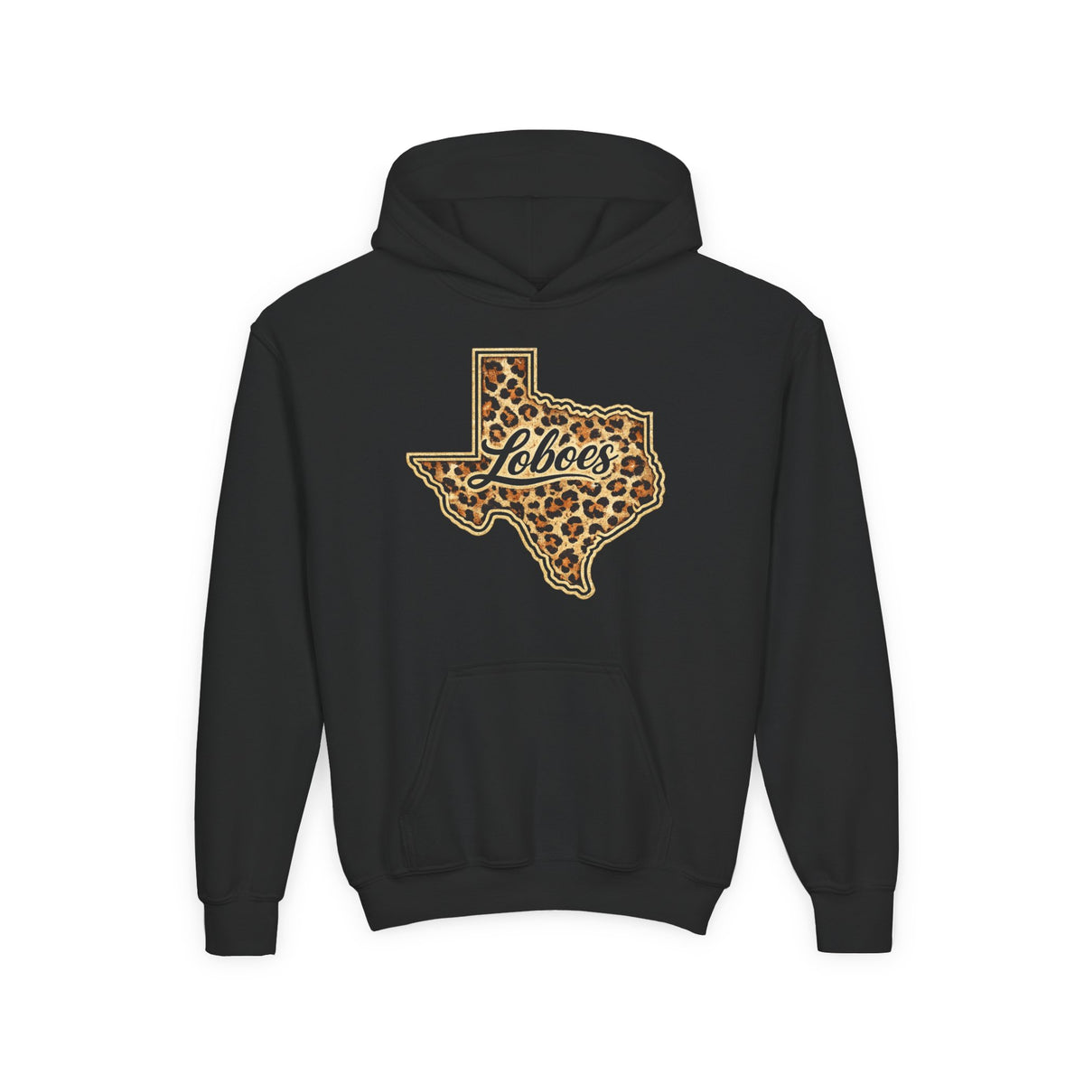 Texas Lobos Youth Hoodie — Leopard Print State Logo Sweatshirt