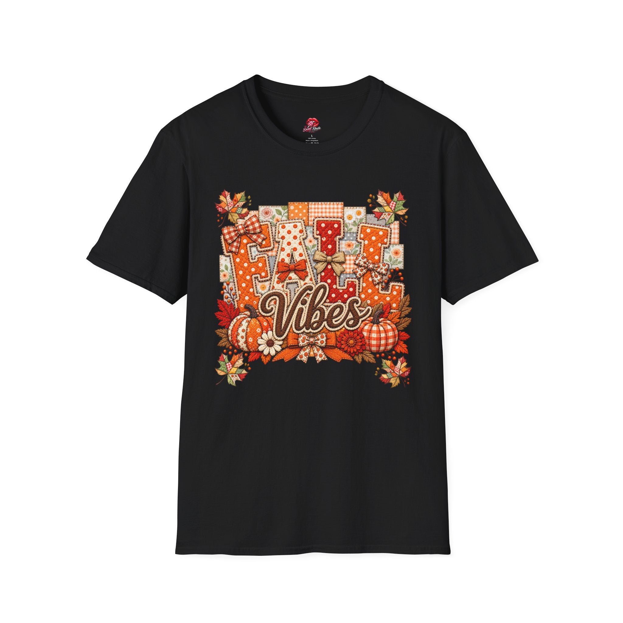 Autumn Plaid Leaves Quilted Style Graphic Tee