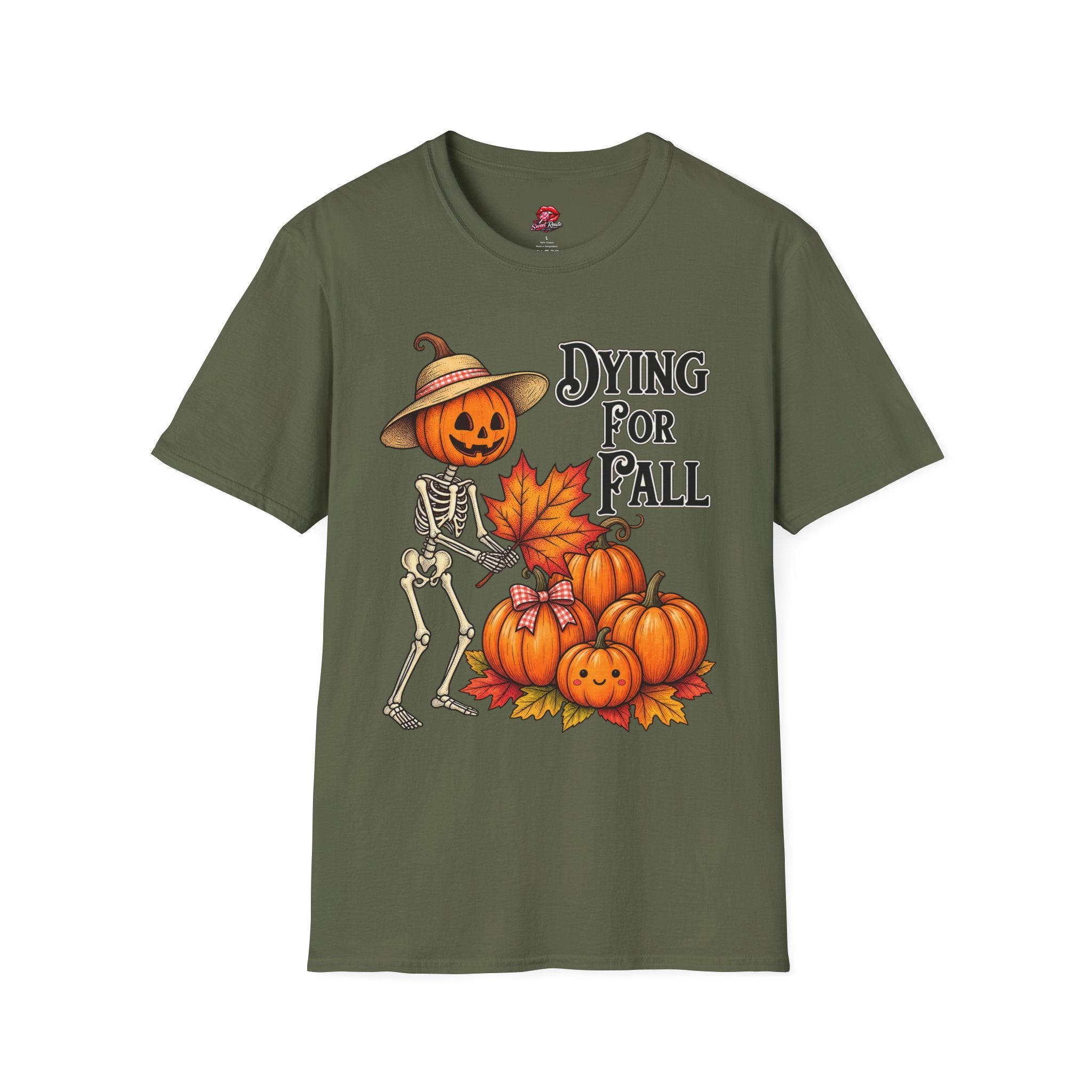 Dying for Fall Pumpkin Skeleton Autumn Tee