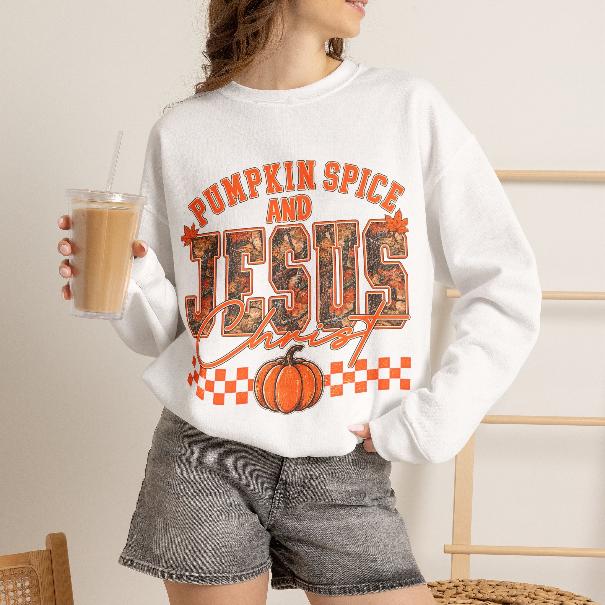 Pumpkin Spice and Jesus Crewneck Sweatshirt — Fall Christian Graphic Pullover