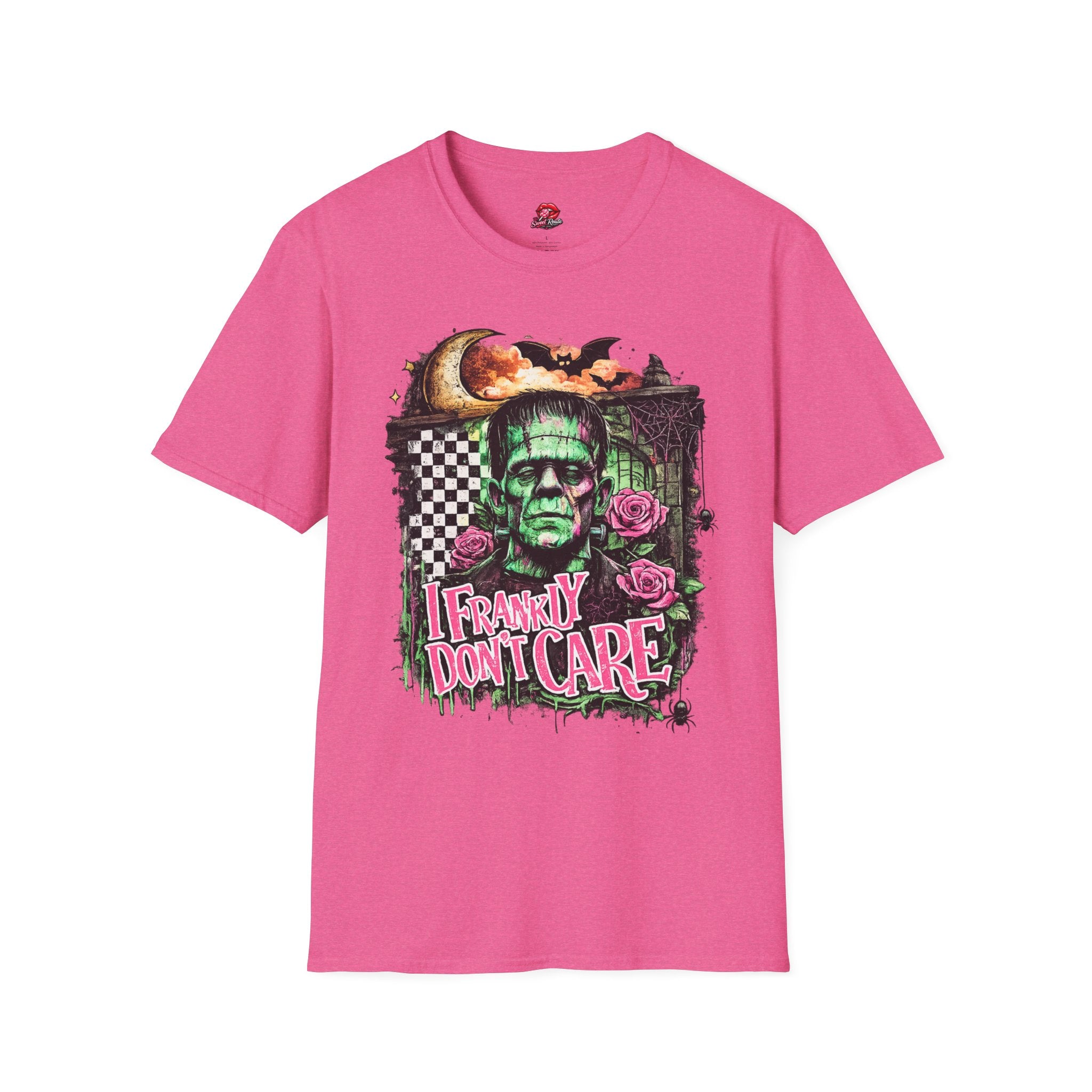 Frankly Don’t Care Frankenstein T-Shirt | Funny Halloween Monster Graphic Tee | Retro Spooky Frankenstein Shirt | Halloween Gift