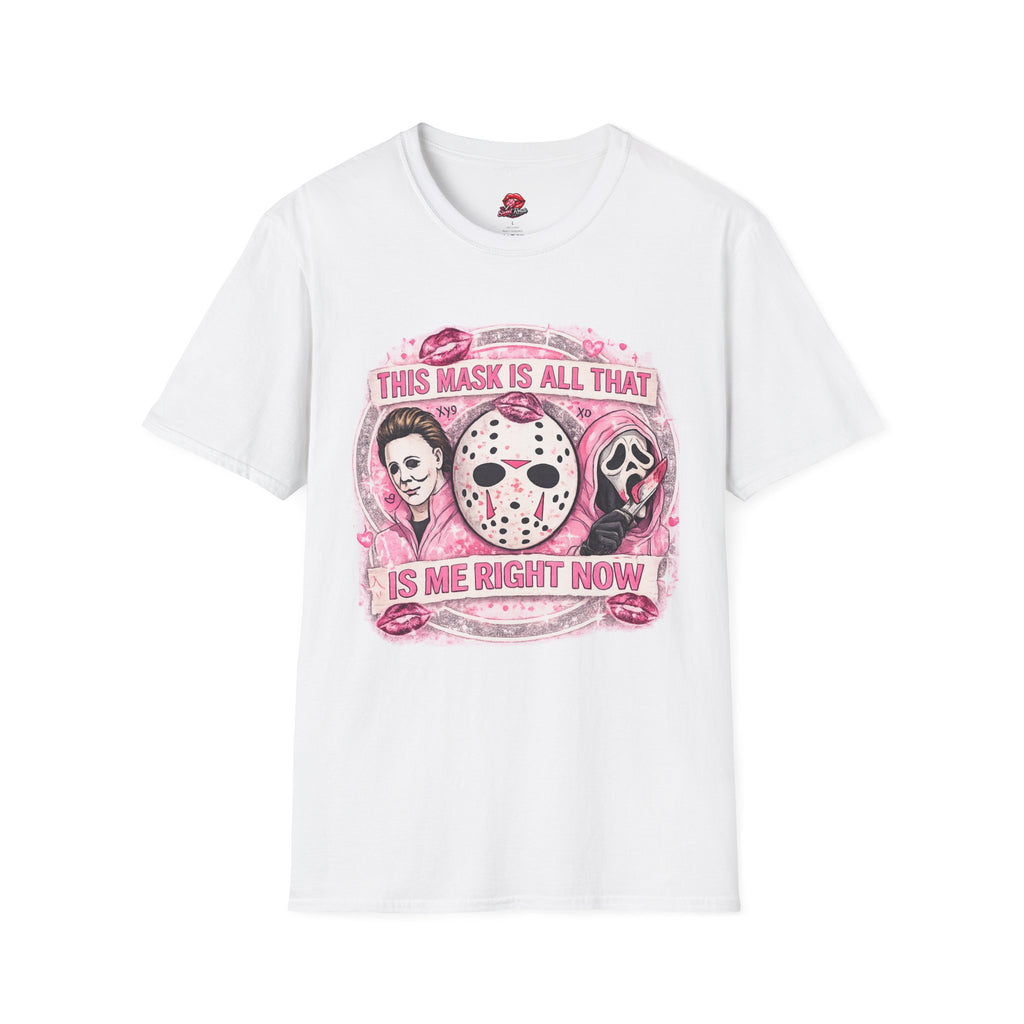 This Mask Is All That Graphic T-Shirt | Cute Pink Horror Inspired Tee | Retro Spooky Halloween Shirt | Creepy Cute Graphic Tee