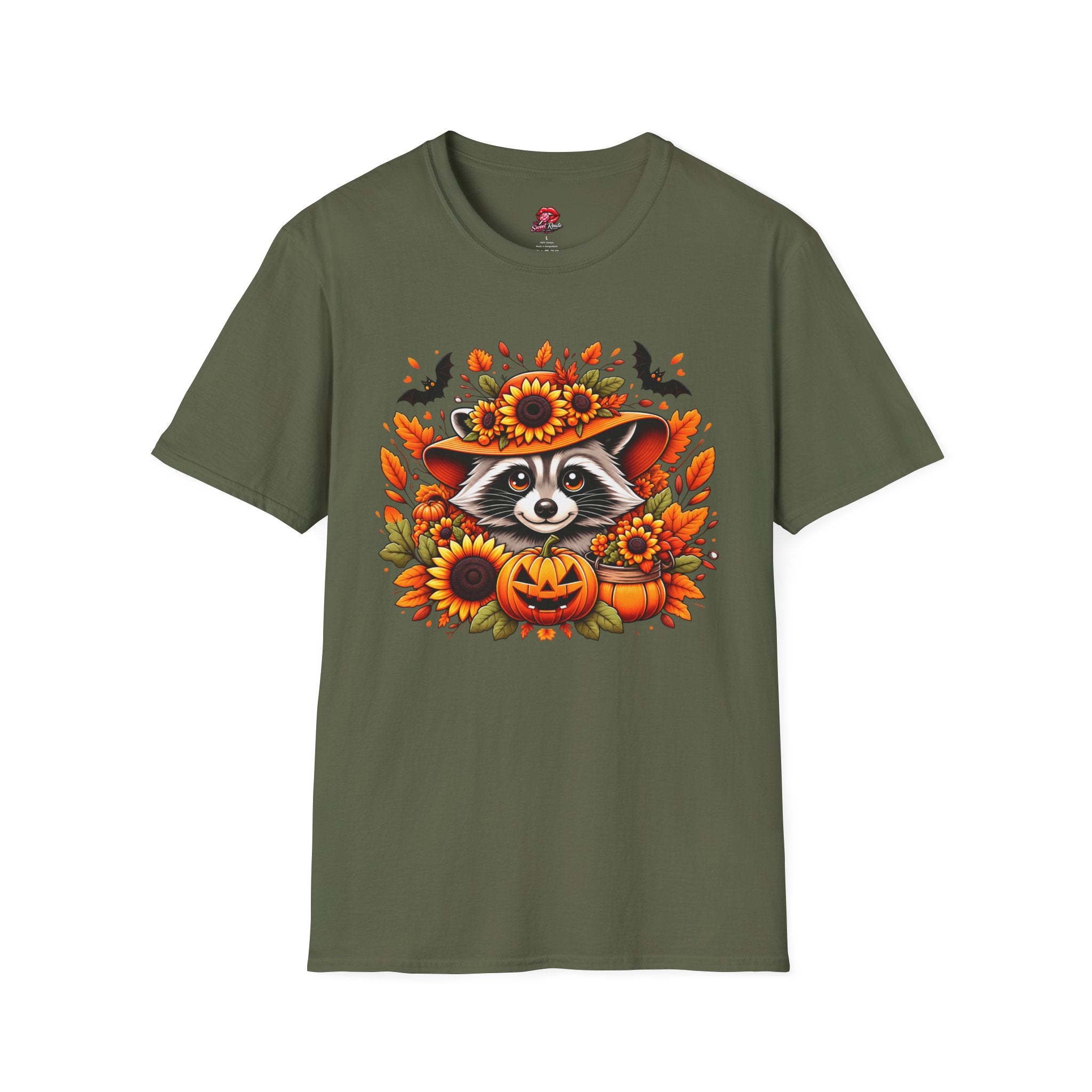 Sunflower Hat Pumpkin Fall Raccoon T-Shirt