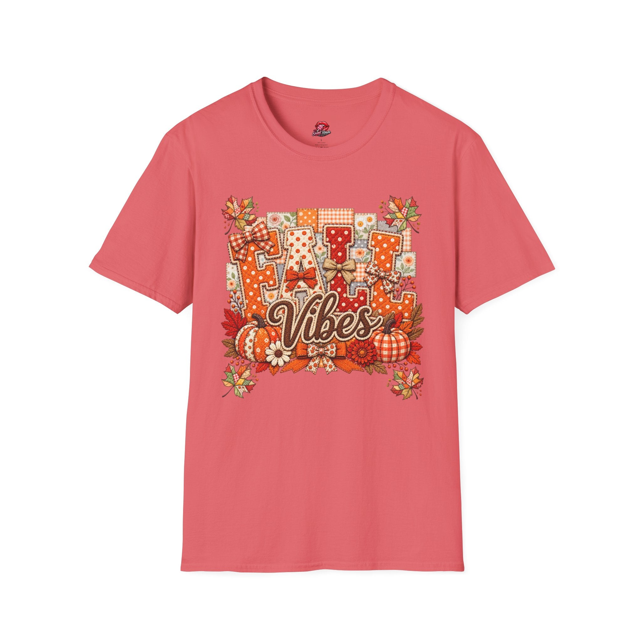 Autumn Plaid Leaves Quilted Style Graphic Tee