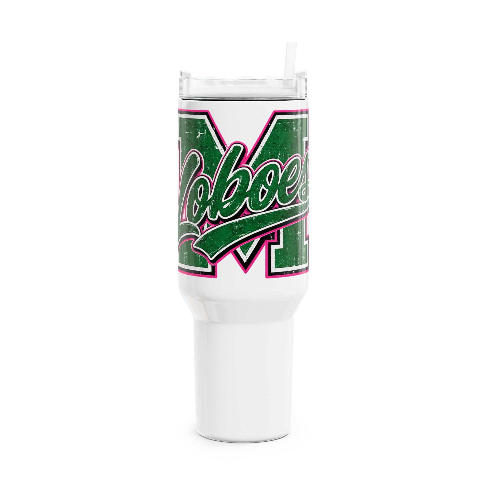 40oz Stainless Green Varsity Loboes Design, Insulated Tumbler