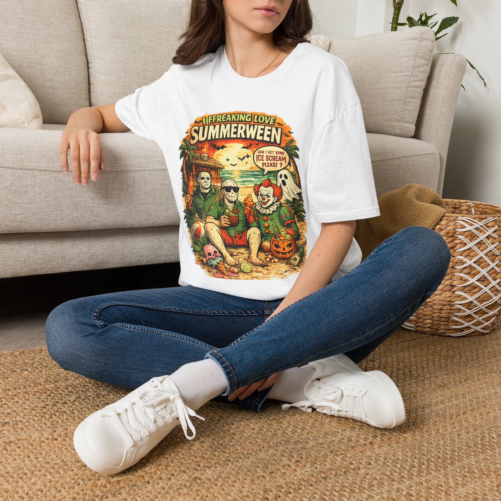 Summerween Horror Movie T-Shirt | I Freaking Love Summerween Tee | Retro Halloween Beach Shirt | Spooky Summer Graphic Tee | Horror Fan Gift