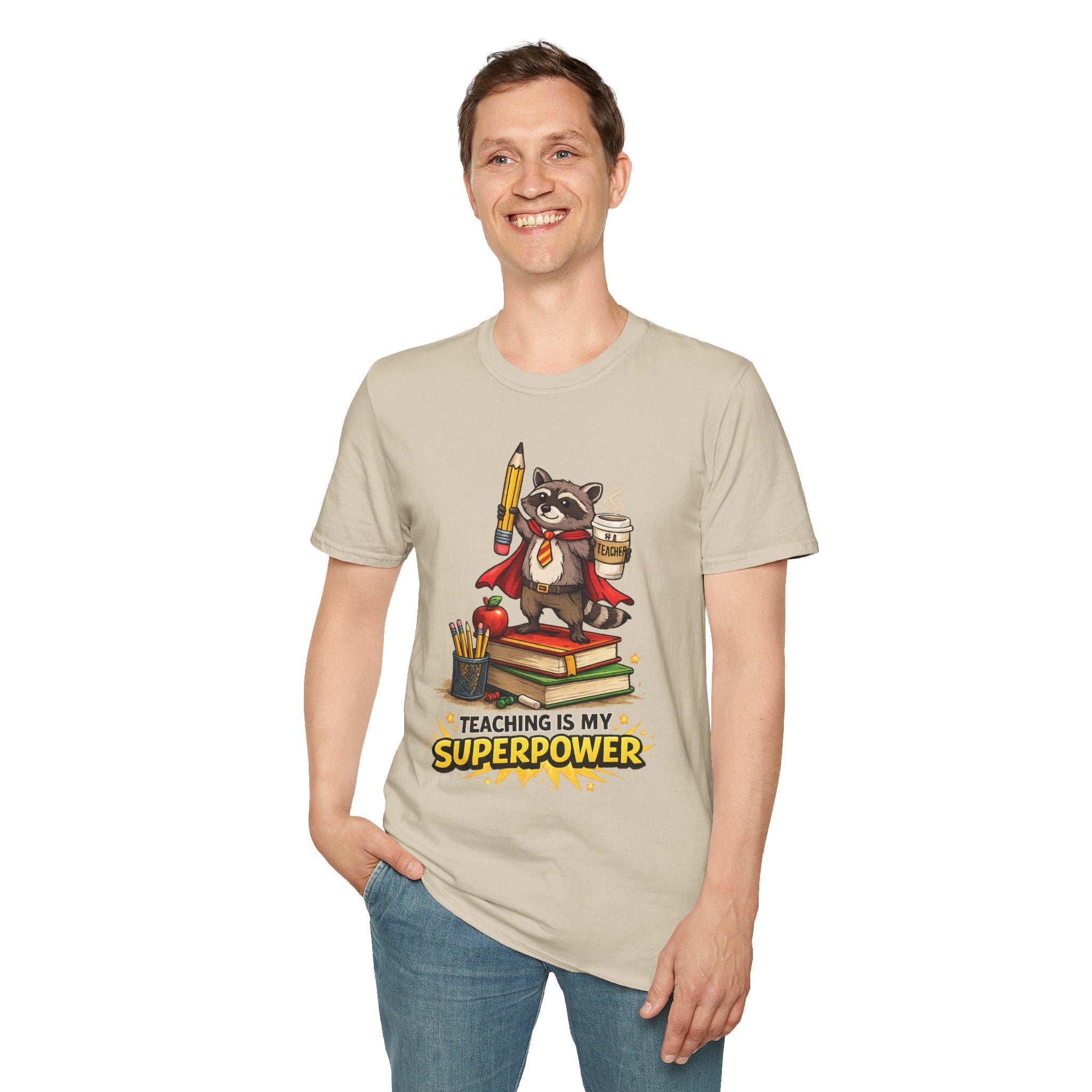 Teaching Is My Superpower Raccoon Teacher T-Shirt | Funny Teacher Shirt | Cute Woodland Classroom Tee | Teacher Appreciation Gift