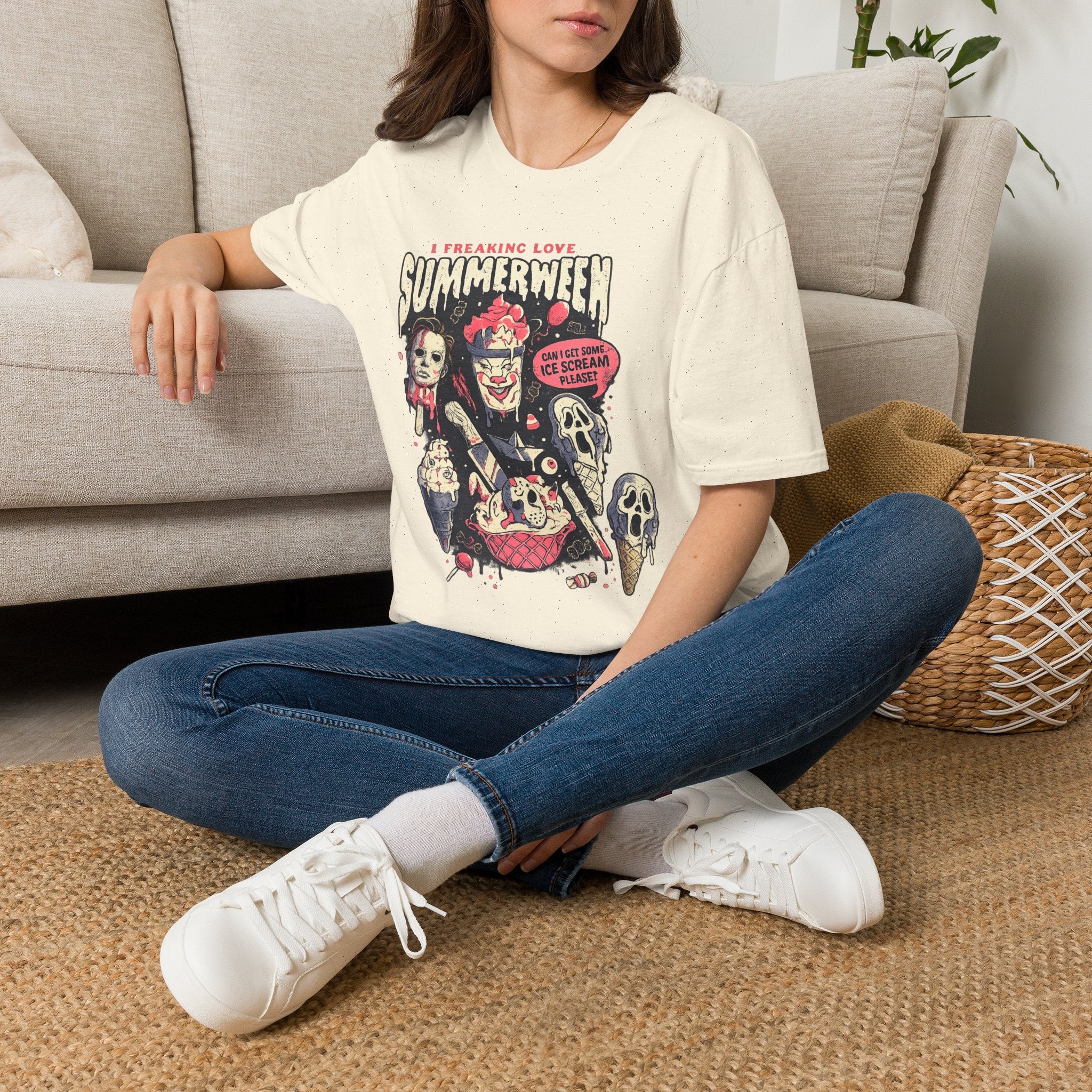 I Freaking Love Summerween T-Shirt | Horror Cartoon Characters, Ice Scream Speech Bubble