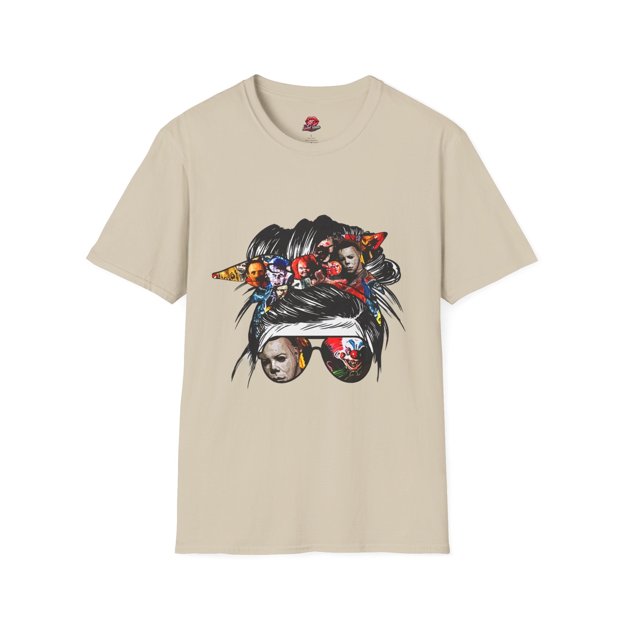 Horror Icons Messy Bun Collage T‑Shirt
