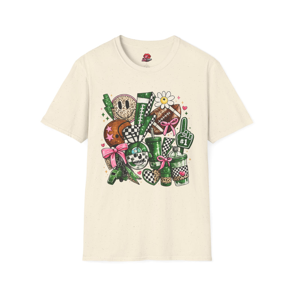 Cute Green Sports Collage T-Shirt | Football Game Day Graphic Tee | Coquette Sports Fan Shirt