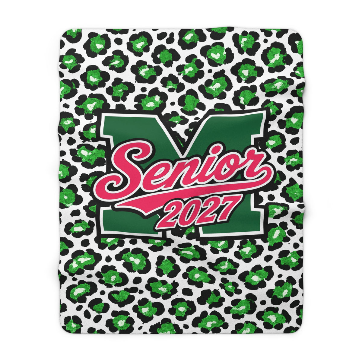 Senior 2027 Sherpa Blanket - Green Leopard Print Graduation Throw