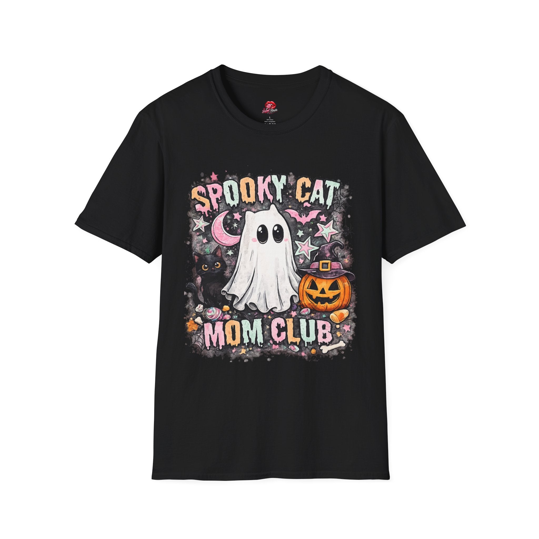 Spooky Cat Mom Club T-Shirt | Cute Halloween Ghost Cat Graphic tee | Retro Black Cat Shirt | Fall Cat Lover Tee | Halloween Gift