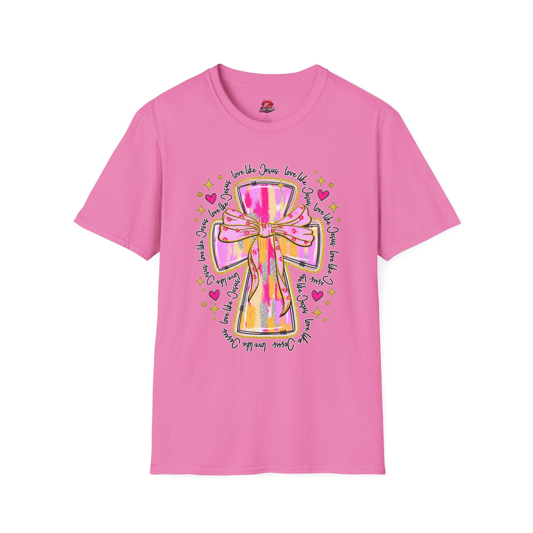 Pink Bow Love Like Jesus Cross Tee