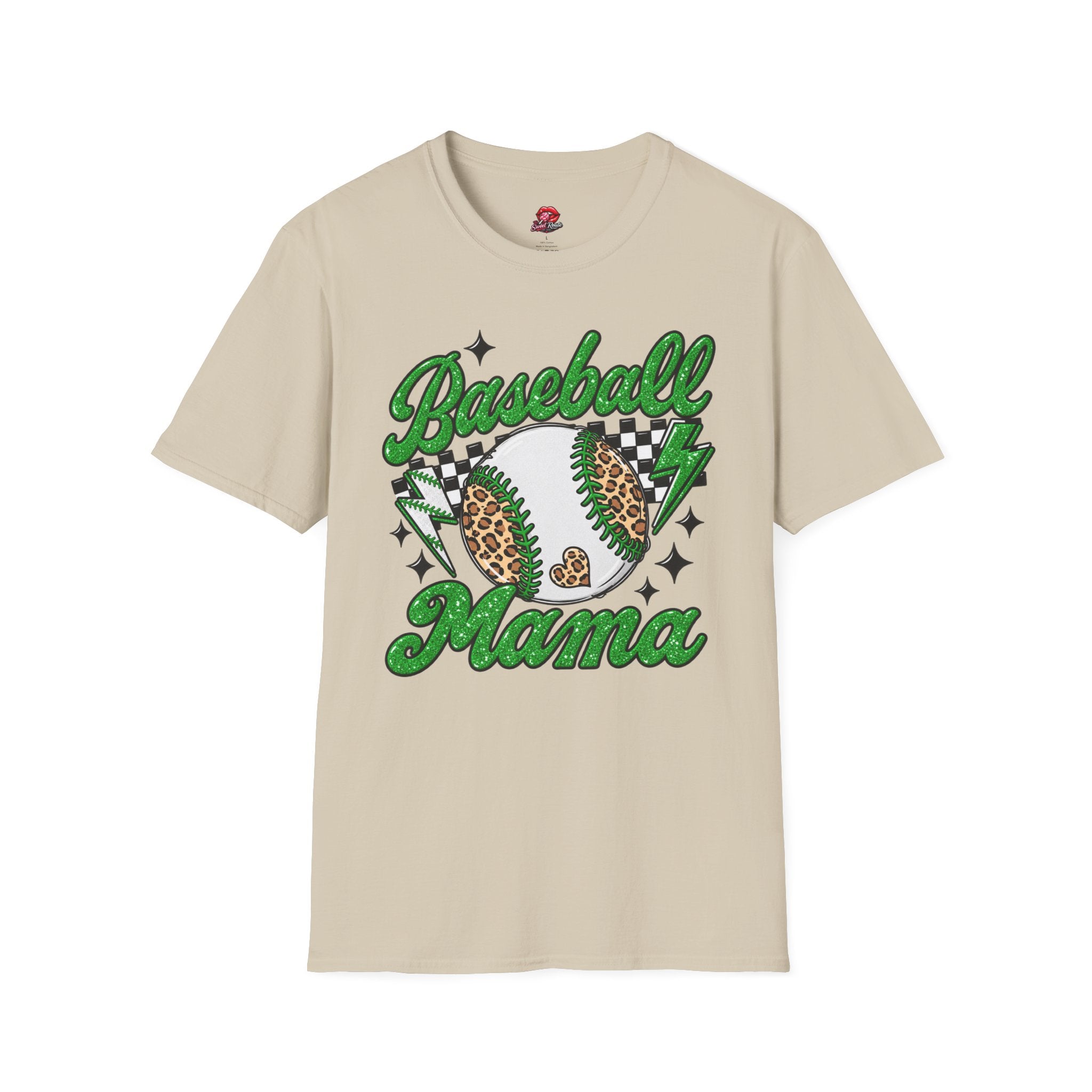 Green Leopard Baseball Mama Tee