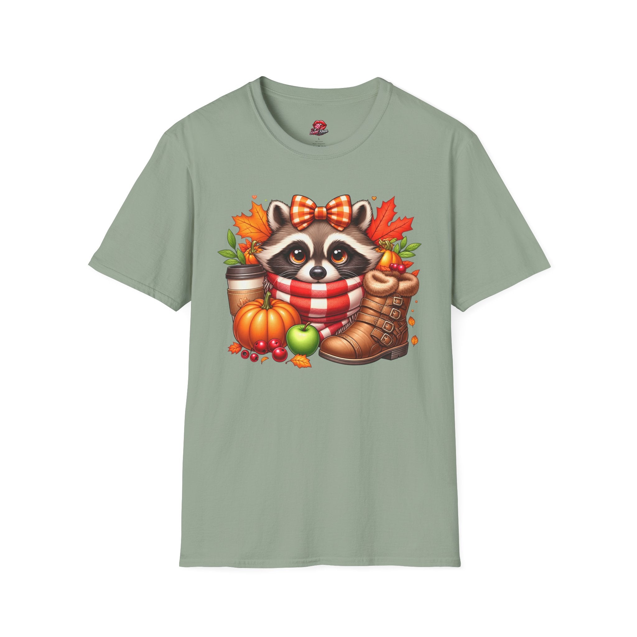Cute Fall Pumpkin, Coffee & Leaves Raccoon T-Shirt