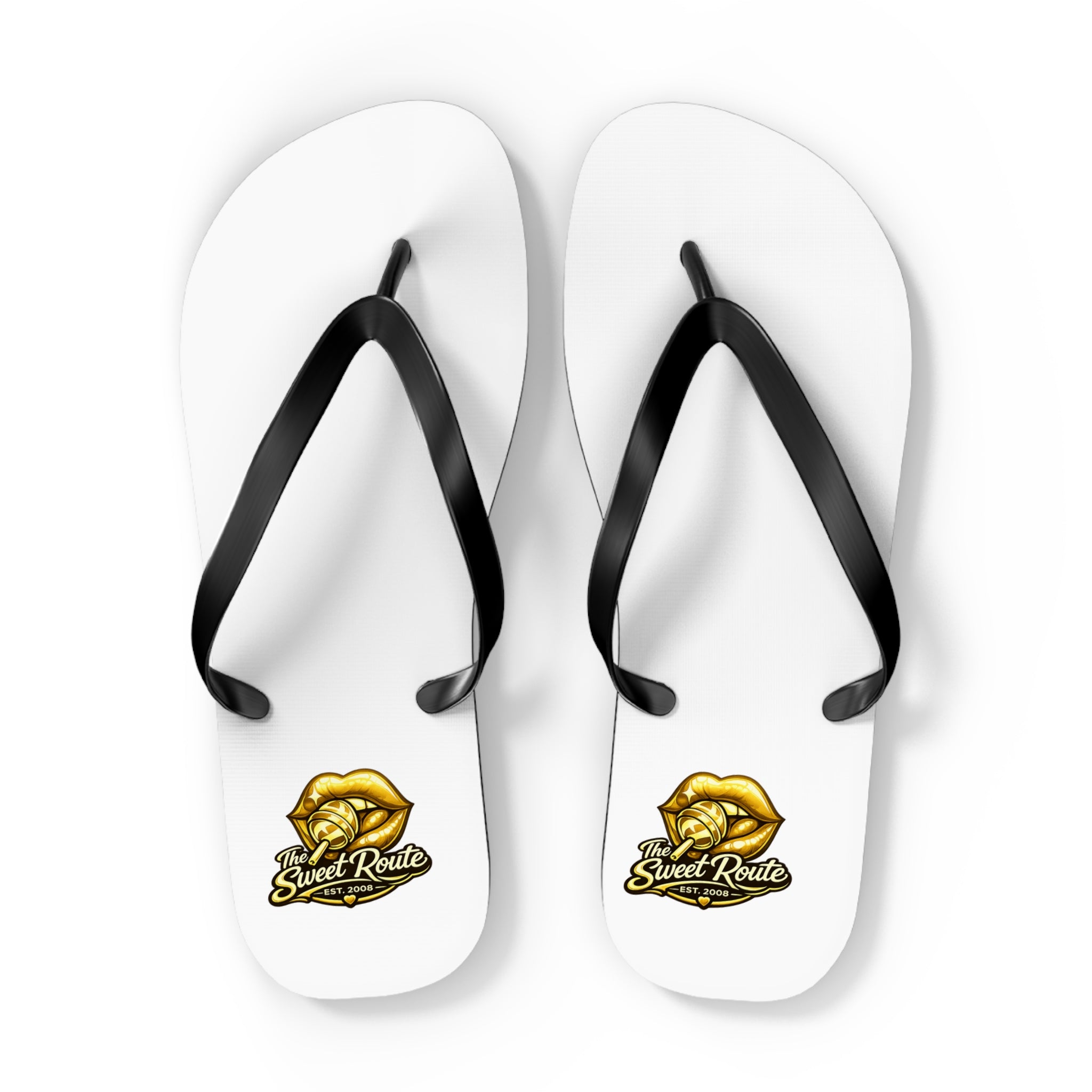 Gold Sweet Route Logo Beach Sandals