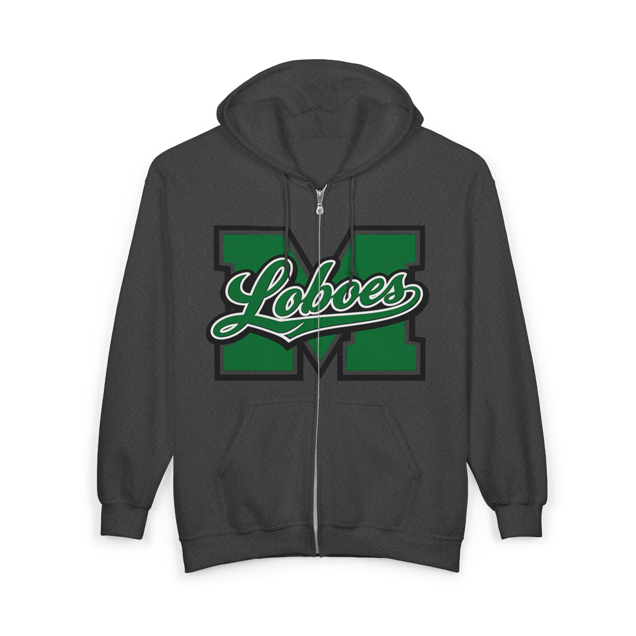 Green Block Letter Varsity Style Full-Zip Sweatshirt