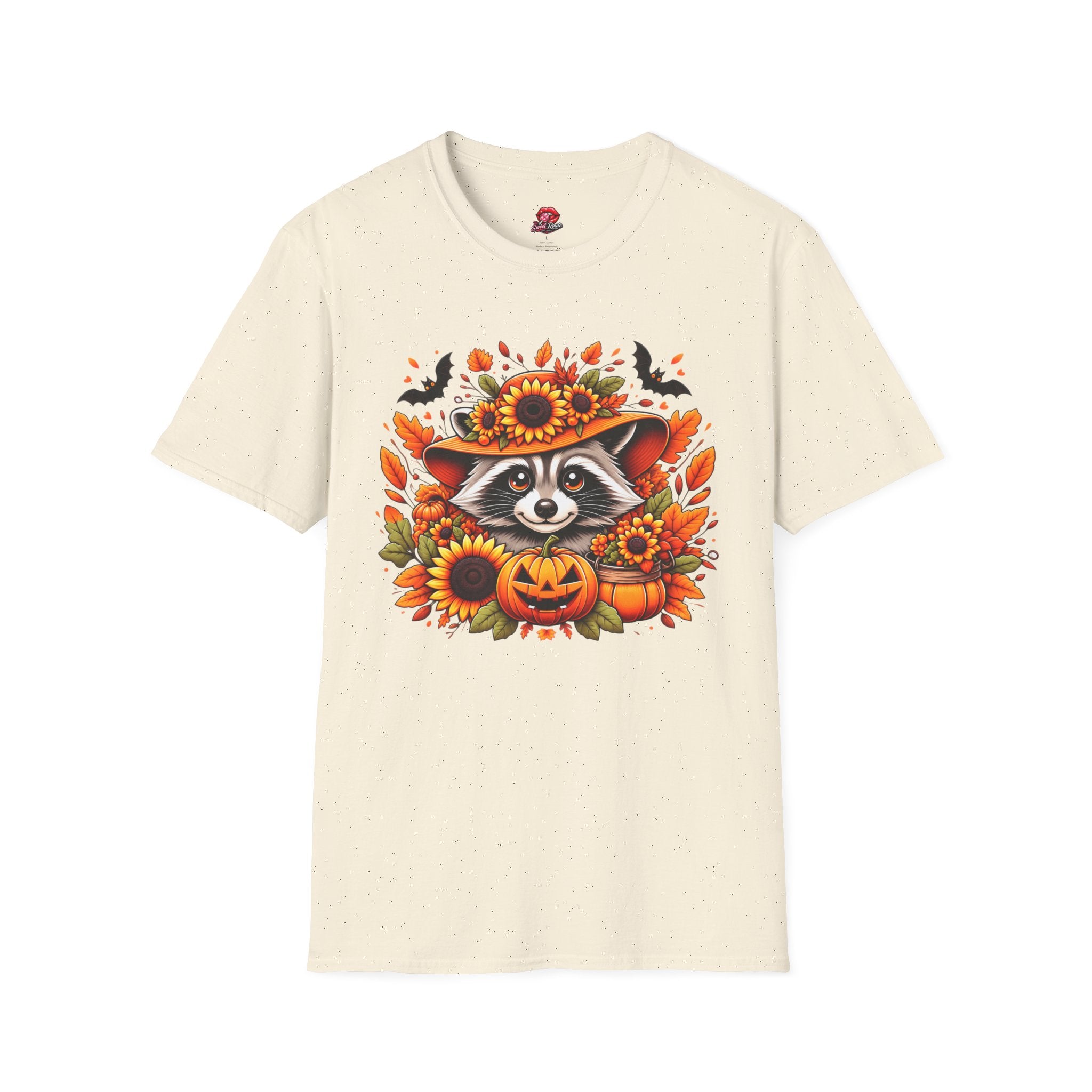 Sunflower Hat Pumpkin Fall Raccoon T-Shirt