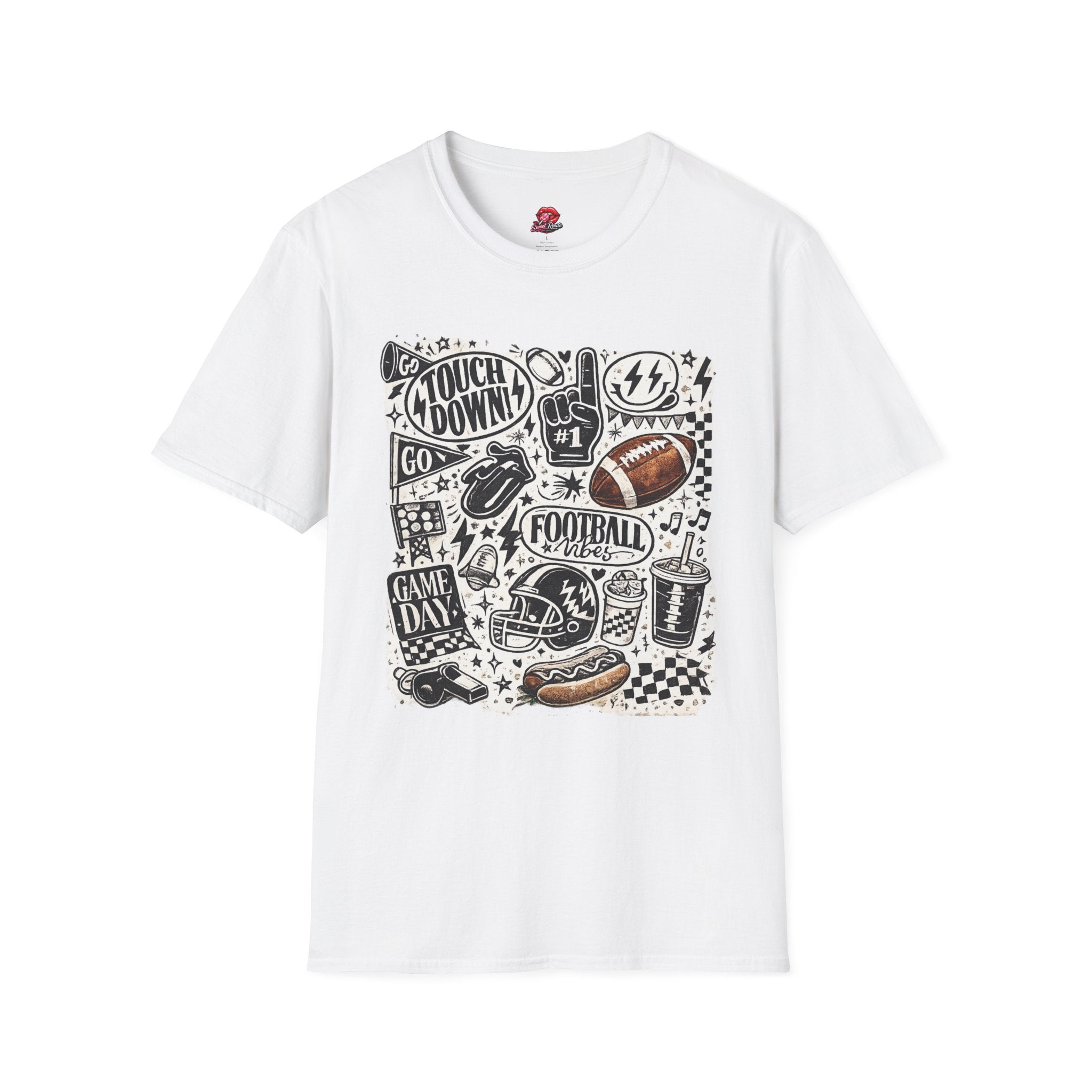Football Doodle Graphic T-Shirt | Cute Game Day Football Tee | Sports Fan Fall Shirt