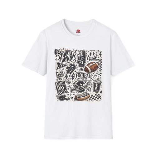 Football Doodle Graphic T-Shirt | Cute Game Day Football Tee | Sports Fan Fall Shirt