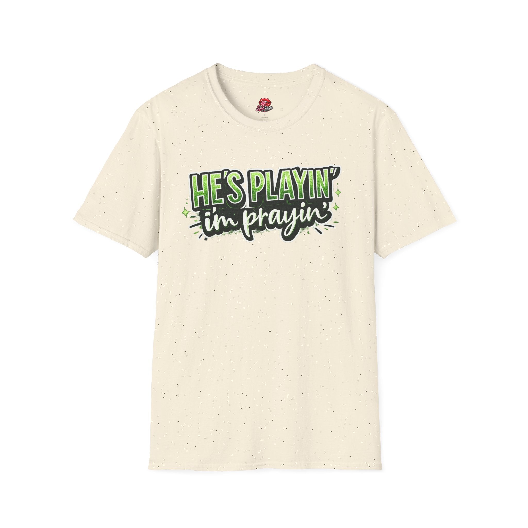 He’s Playin’ I’m Prayin Football Tee