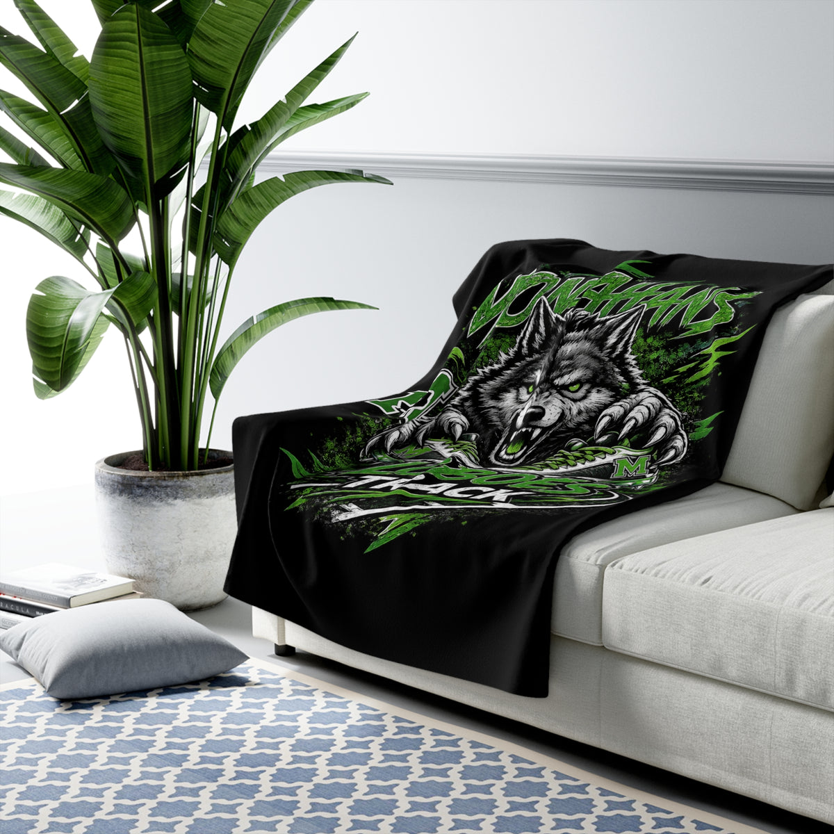 Monahans Loboes Track Sherpa Fleece Blanket