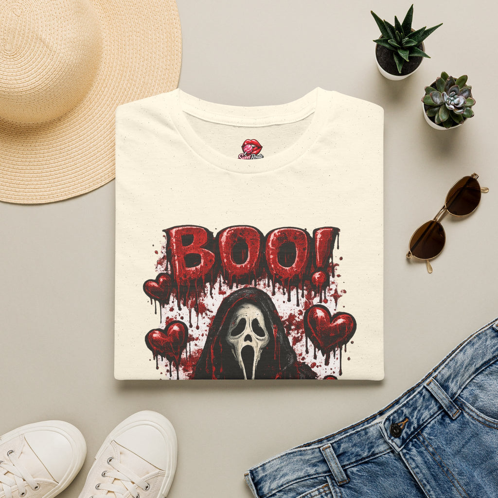 BOO Ghost Face Horror T-Shirt | Bloody Hearts Halloween Shirt | Cute Horror Movie Tee | Spooky Season Graphic Tee | Slasher Fan Gift