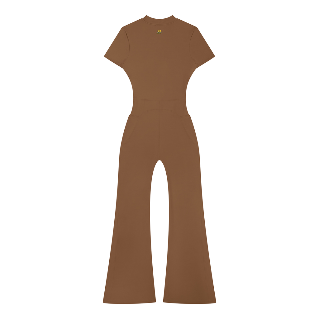 Sweet Route Women’s Tight Flared Leg Quarter-Zip Jumpsuit