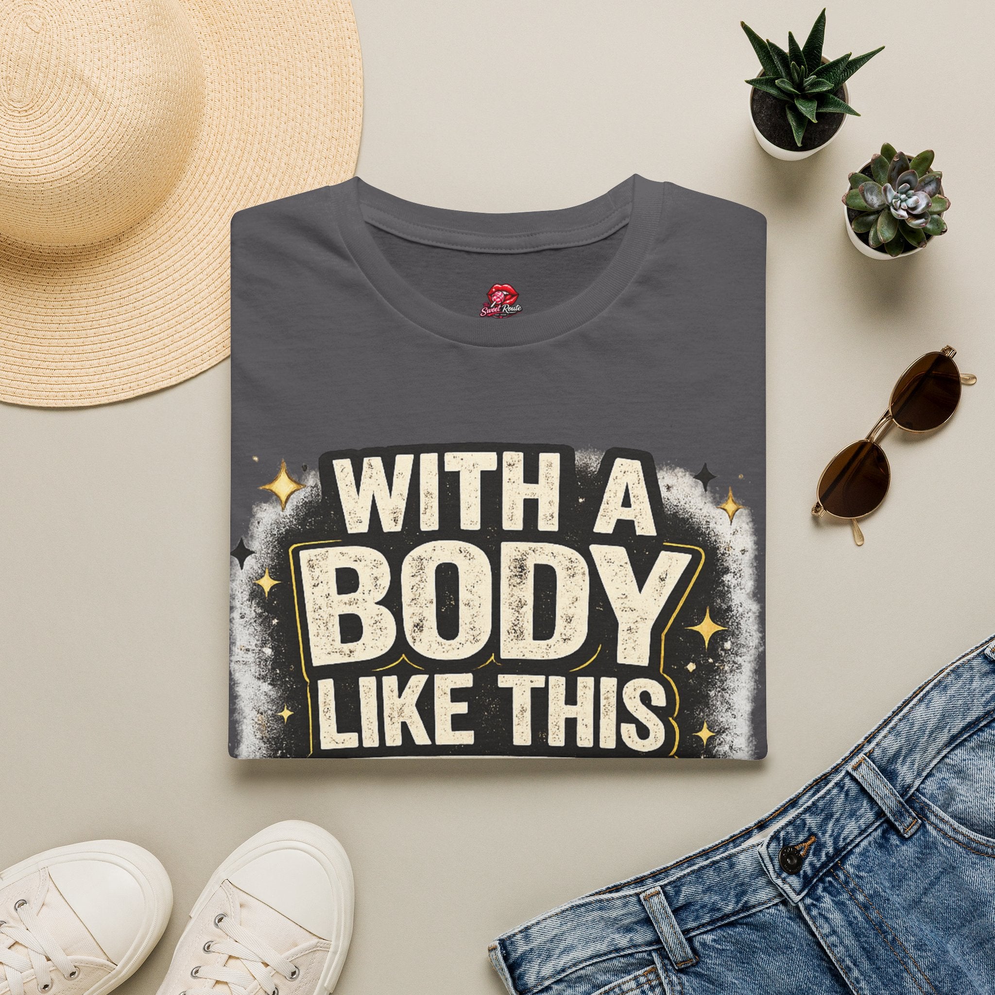 With a Body Like This Who Needs Hair Funny Tee