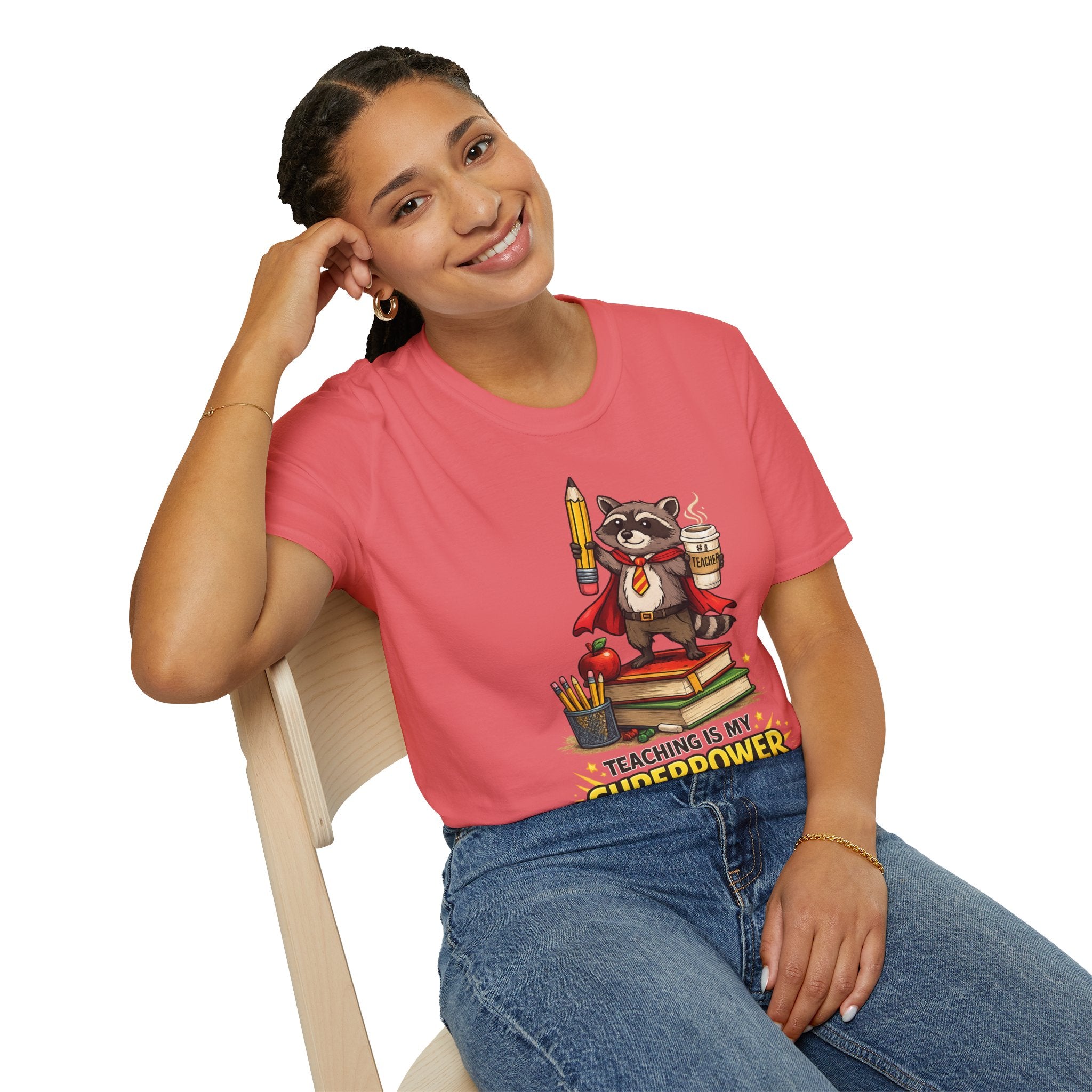 Teaching Is My Superpower Raccoon Teacher T-Shirt | Funny Teacher Shirt | Cute Woodland Classroom Tee | Teacher Appreciation Gift
