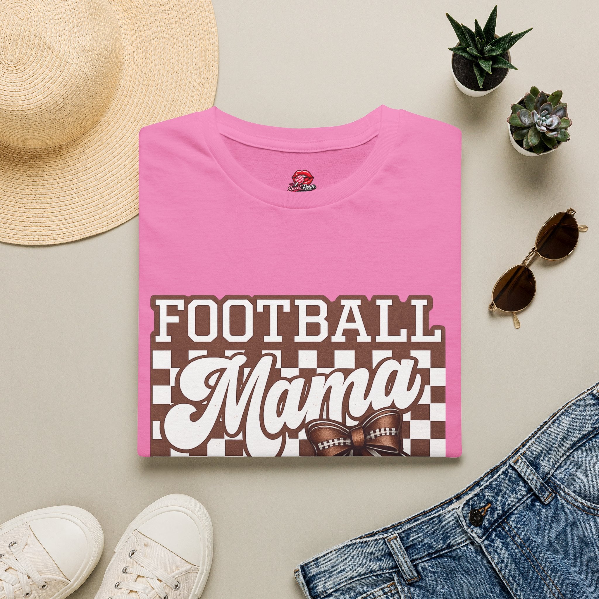 Football Mama T-Shirt | Vintage Brown Checkered Football Mom Tee | Game Day Shirt