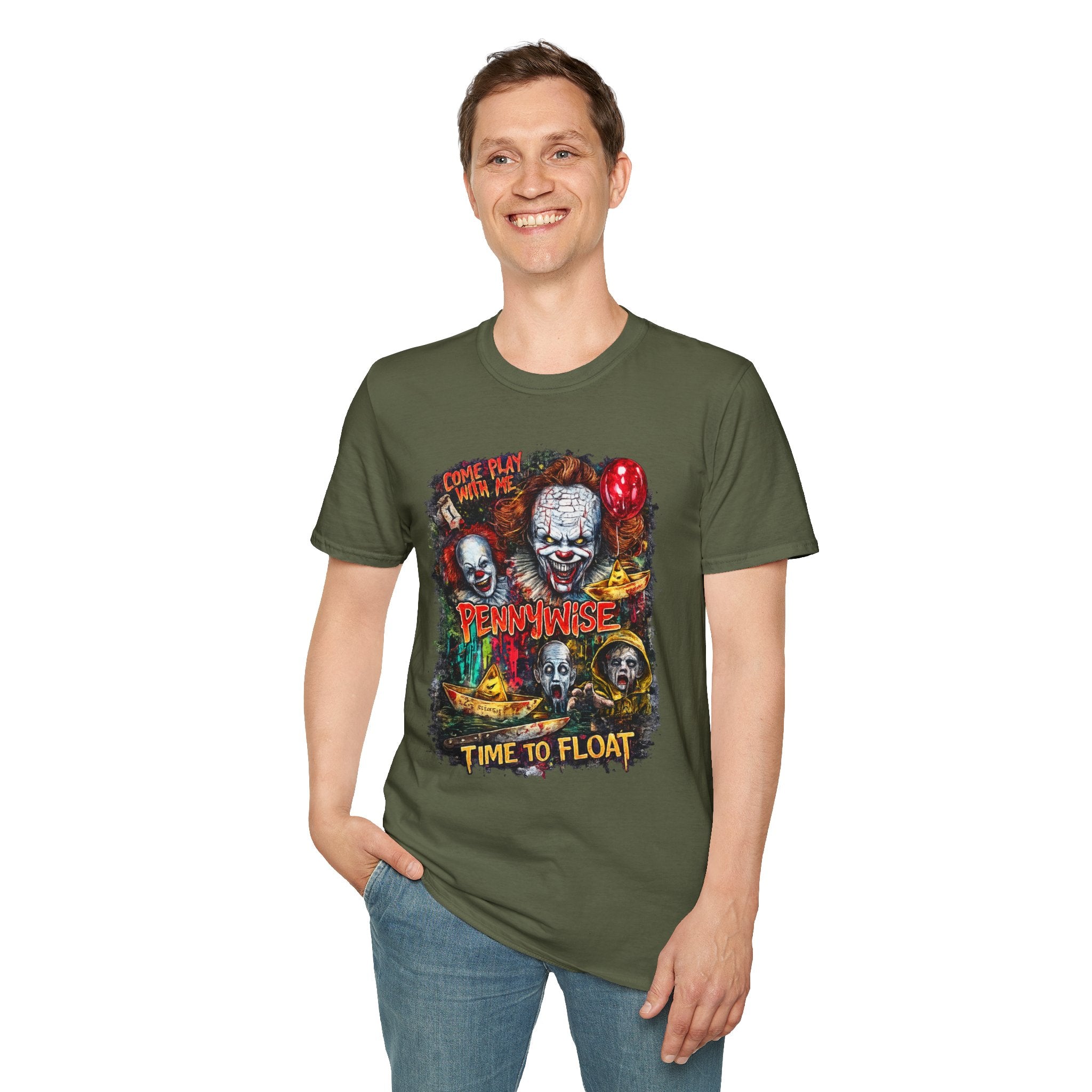 Come Play With Me Pennywise Shirt | Retro Horror Movie T-Shirt | Vintage Creepy Clown Halloween Graphic Tee | Spooky Halloween Shirt