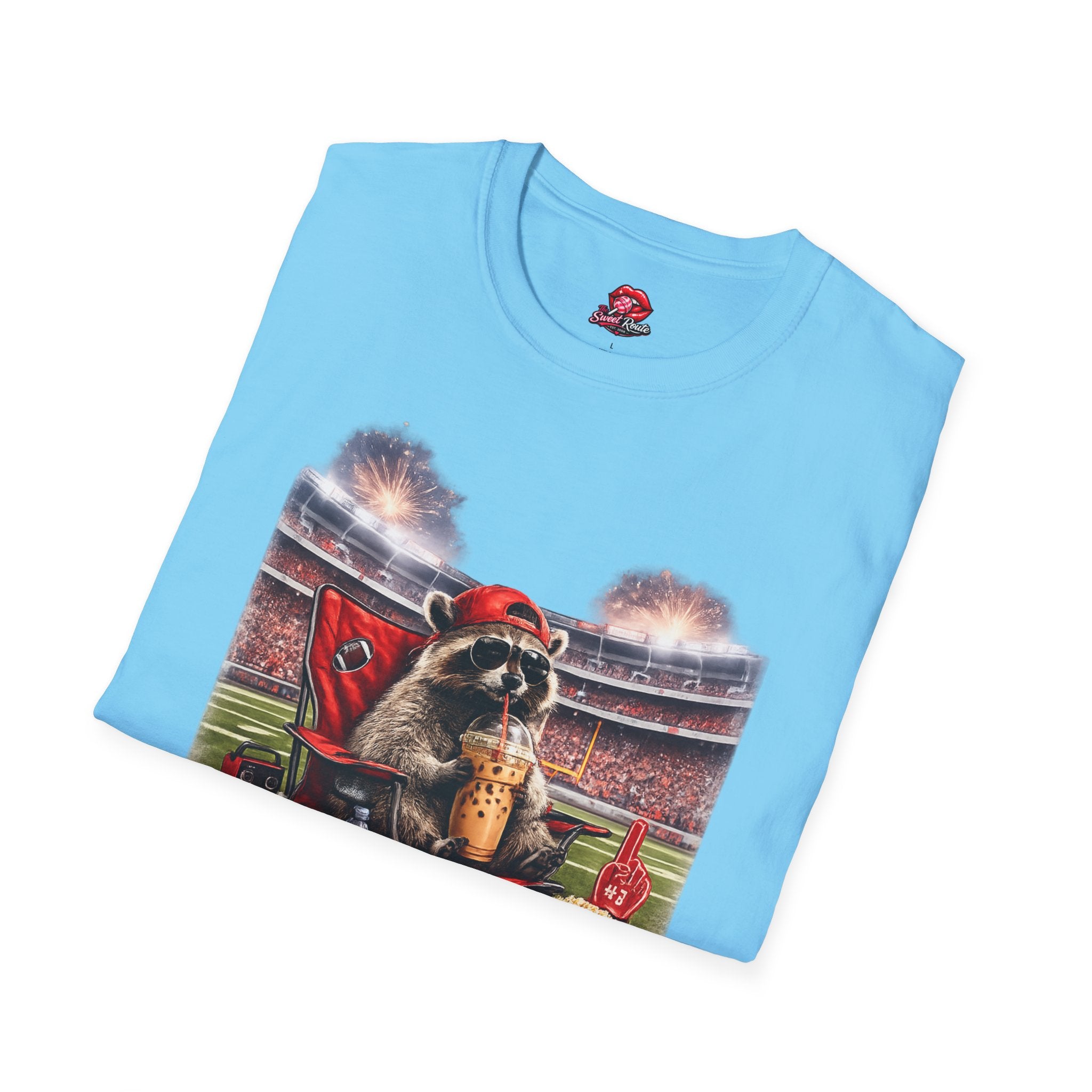 Raccoon Tailgate T-Shirt | “I Live Here Now” Funny Football Game Day Tee | Cute Fall Graphic Shirt