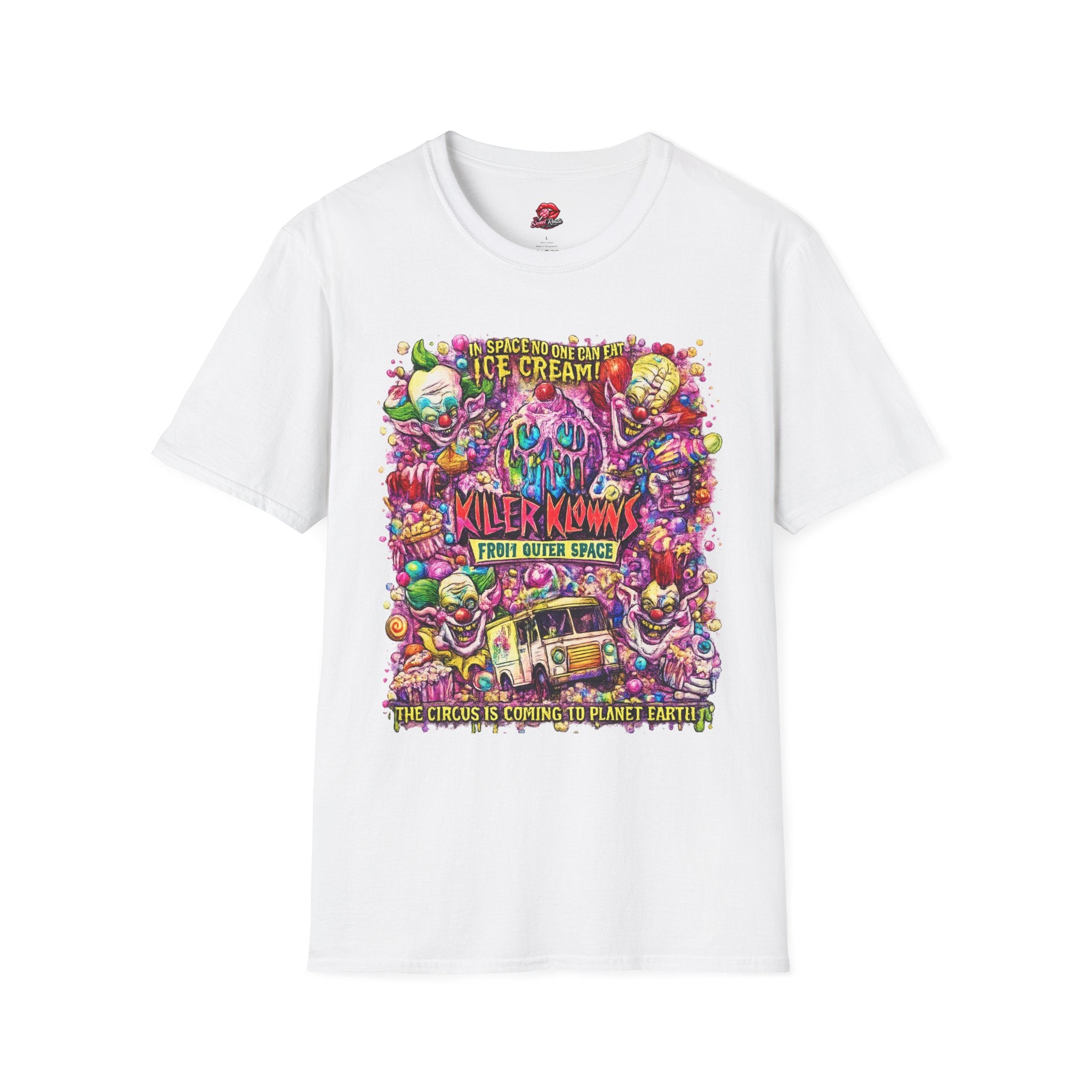 Killer Klowns Ice Cream Shirt | Retro Horror Movie T-Shirt | Vintage Creepy Clown Halloween Graphic Tee | Spooky Horror Fan Shirt