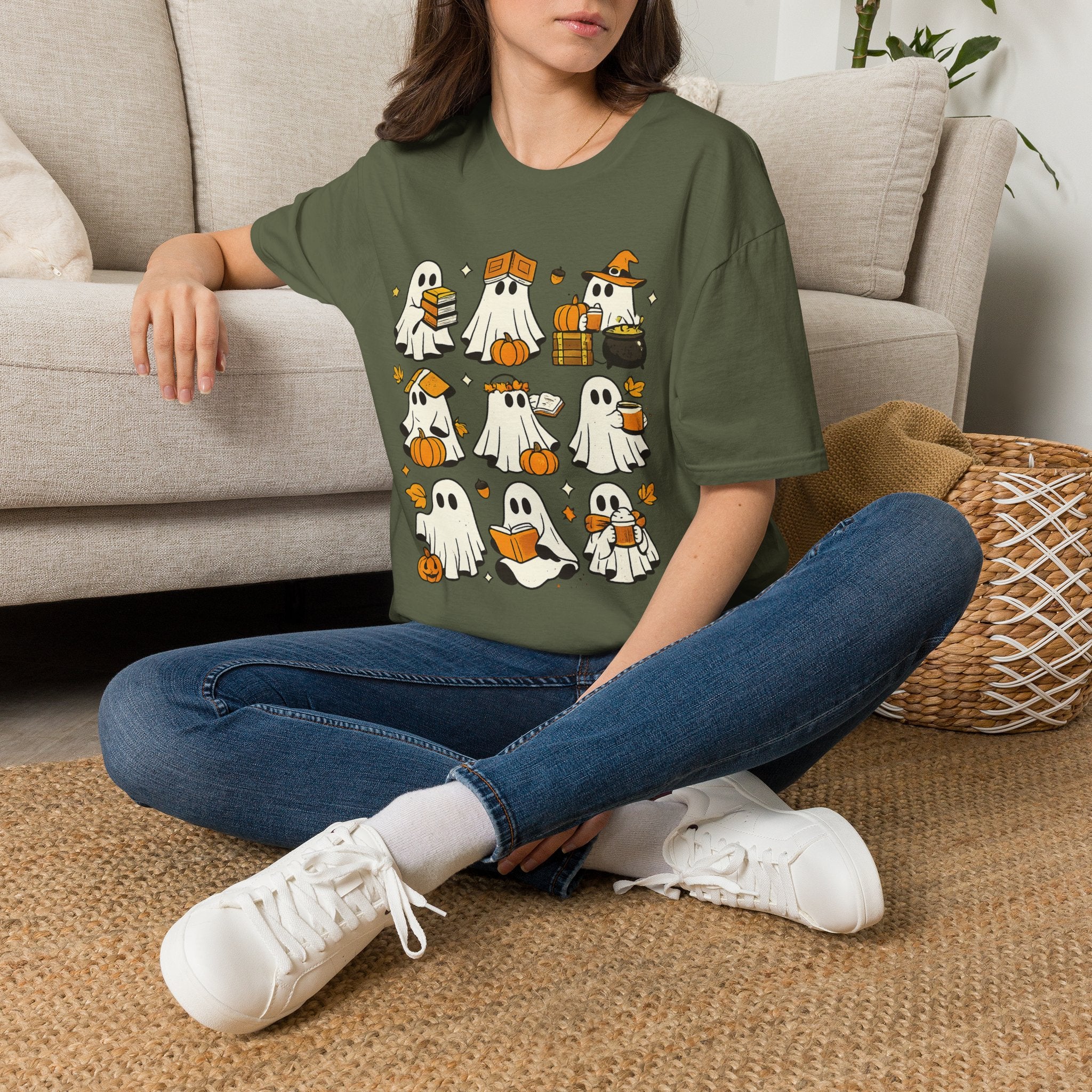 Cute Ghost Characters Halloween T-Shirt | Adorable Boo Crew Ghost Graphic Tee | Halloween Shirt | Pumpkin Ghost Fall Tee | Spooky Season Gift