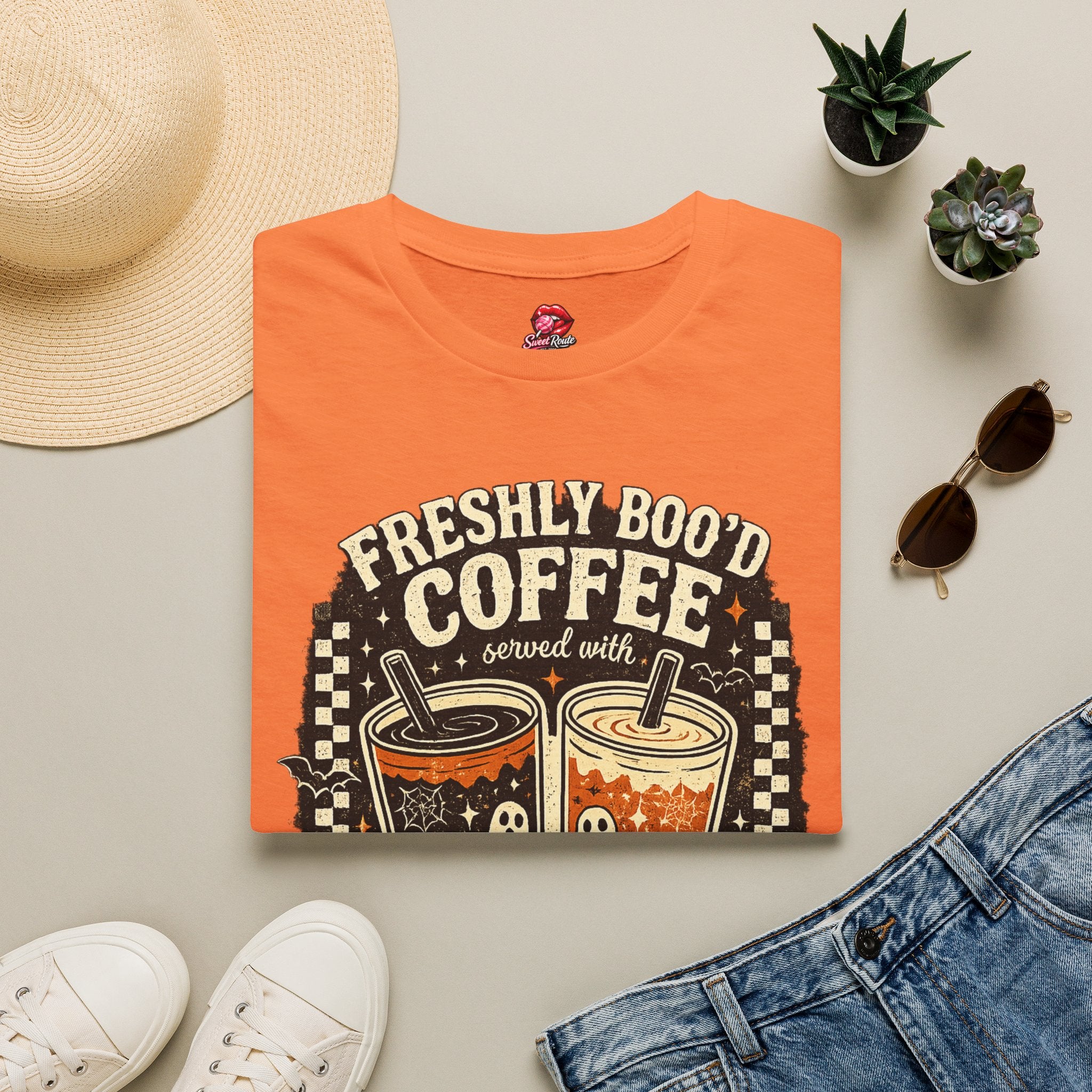 Freshly Boo'd Coffee Hallowee T-Shirt | Cute Ghost Coffee Graphic Tee | Spooky Latte Shirt | Fall Coffee Lover Tee | Pumpkin Season Gift