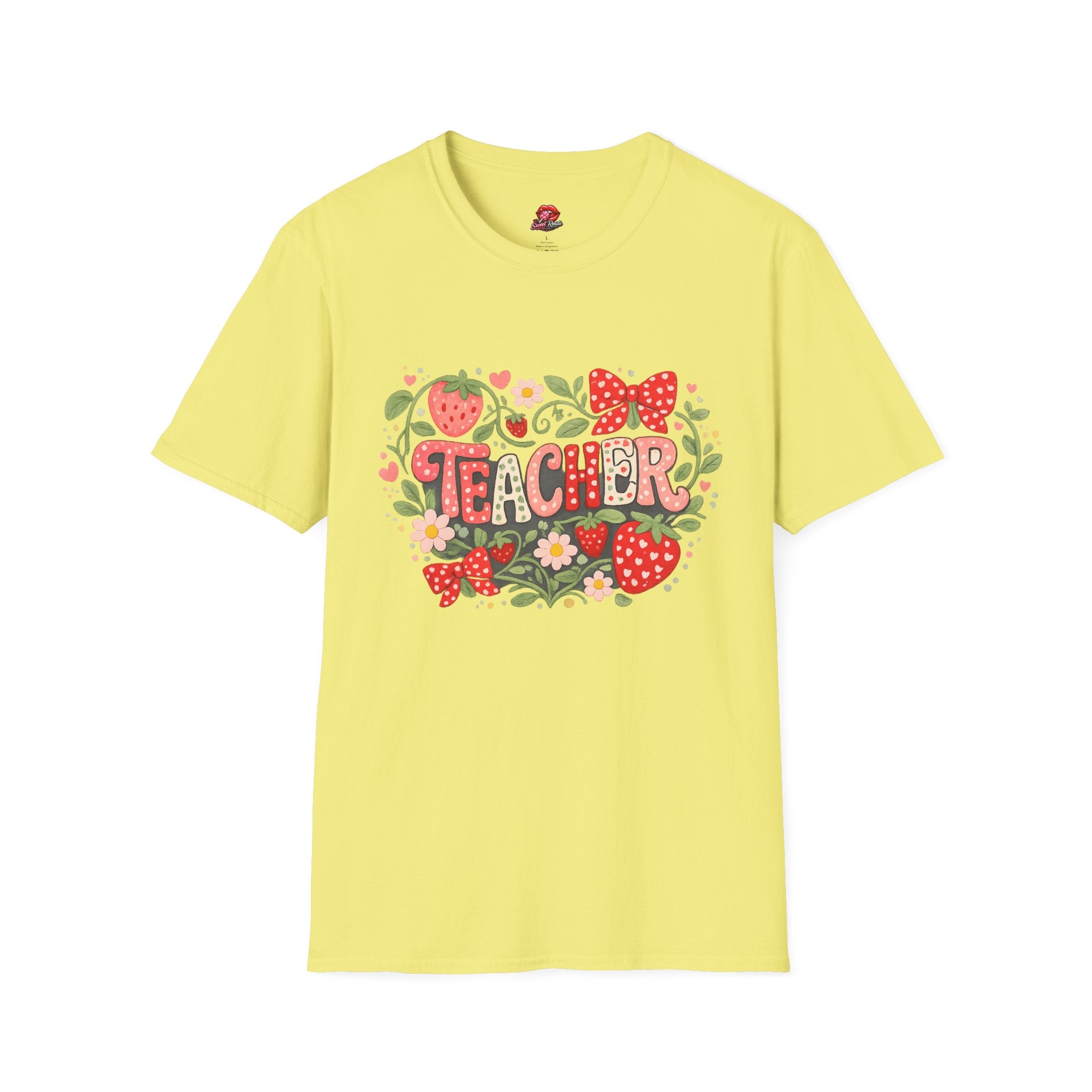 Teacher Strawberry Floral T-Shirt | Cute Coquette Teacher Shirt | Retro School Tee | Back to School Gift for Teachers