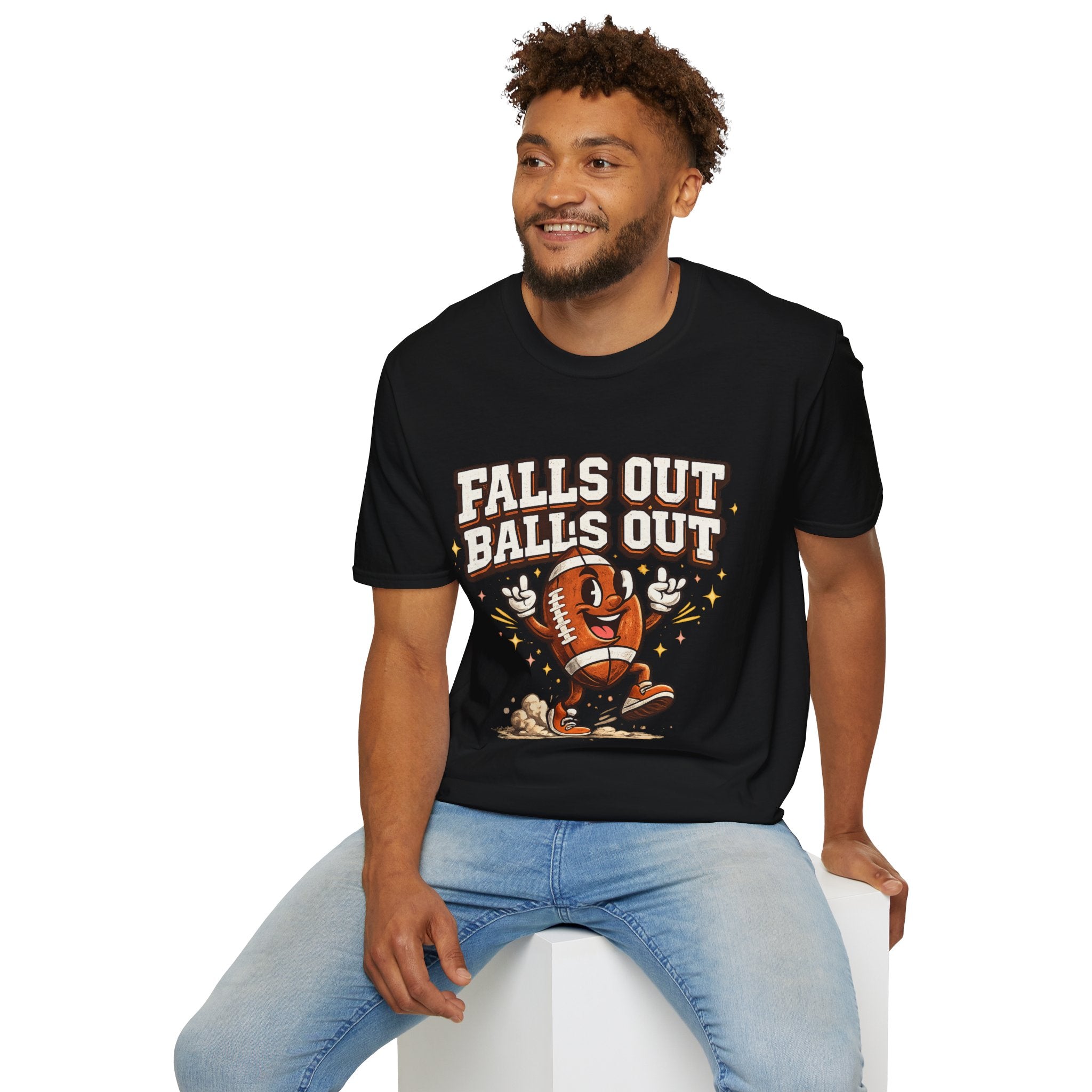 Falls Out Balls Out Football Graphic T-Shirt | Funny Football Fan Tee | Vintage Game Day Shirt