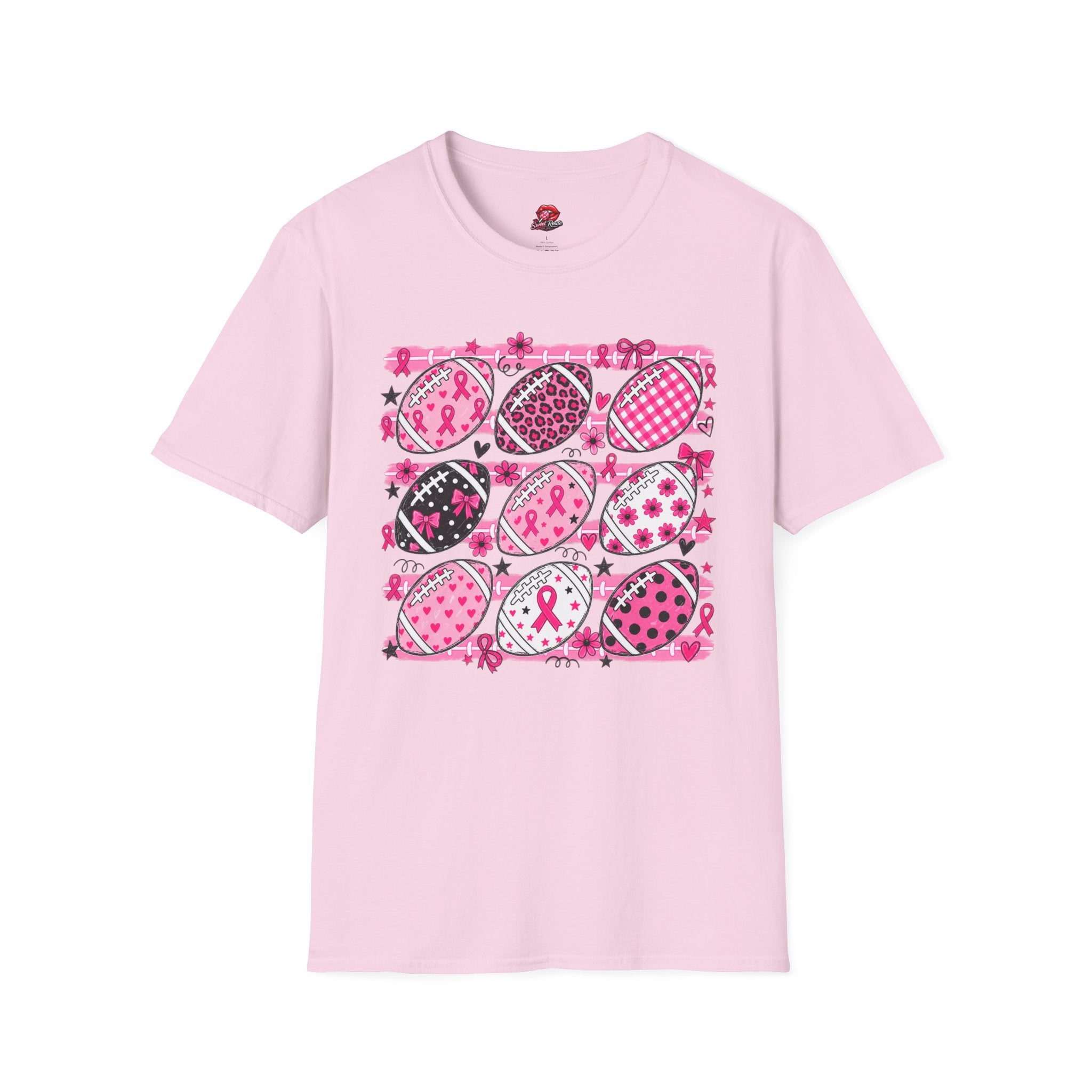 Breast Cancer Awareness Football Pattern T-Shirt