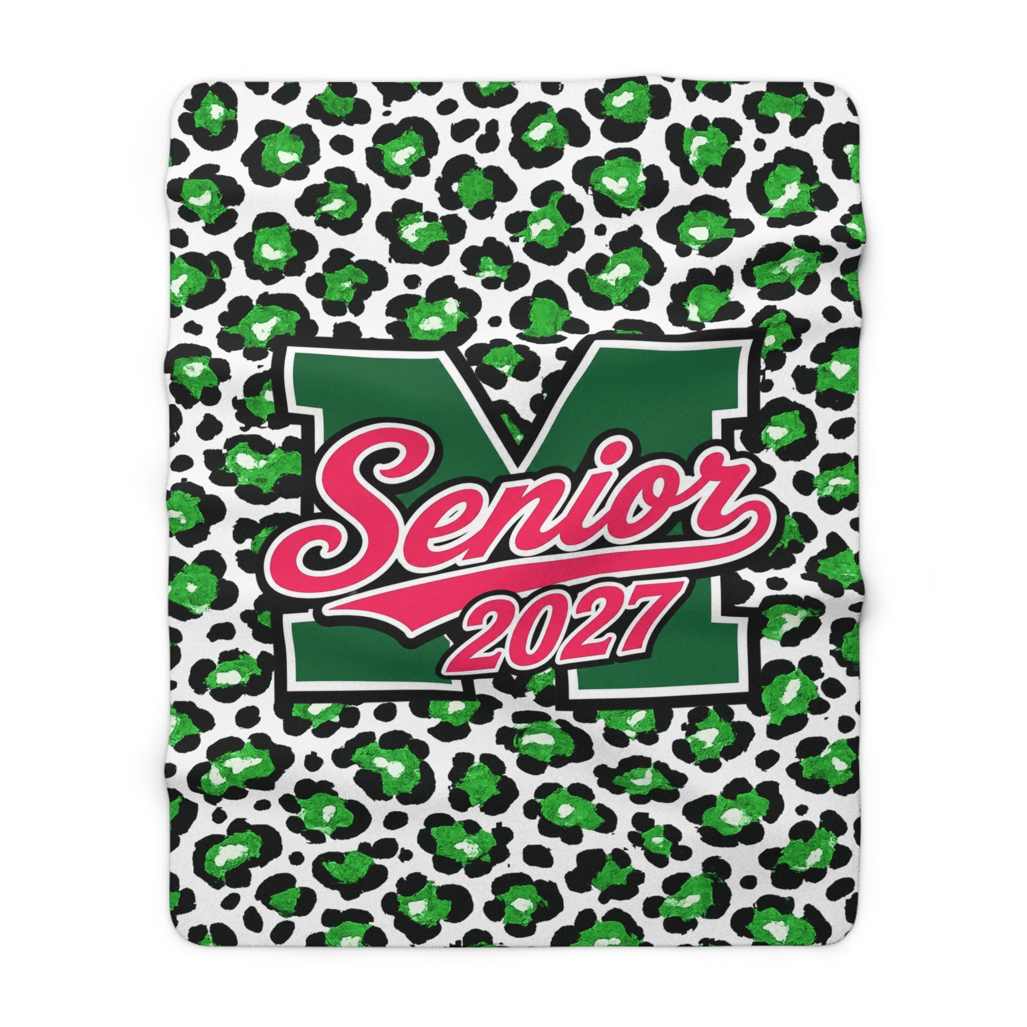 Senior 2027 Sherpa Blanket - Green Leopard Print Graduation Throw