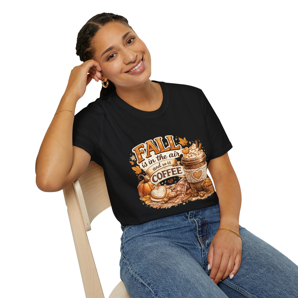 Fall is in the Air Coffee T-Shirt | Cozy Pumpkin Spice Autumn Graphic Tee | Cute Fall Shirt | Womens Autumn Apparel