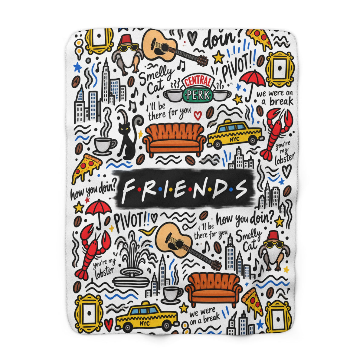 Cozy Doodle Pattern friends Sherpa Blanket